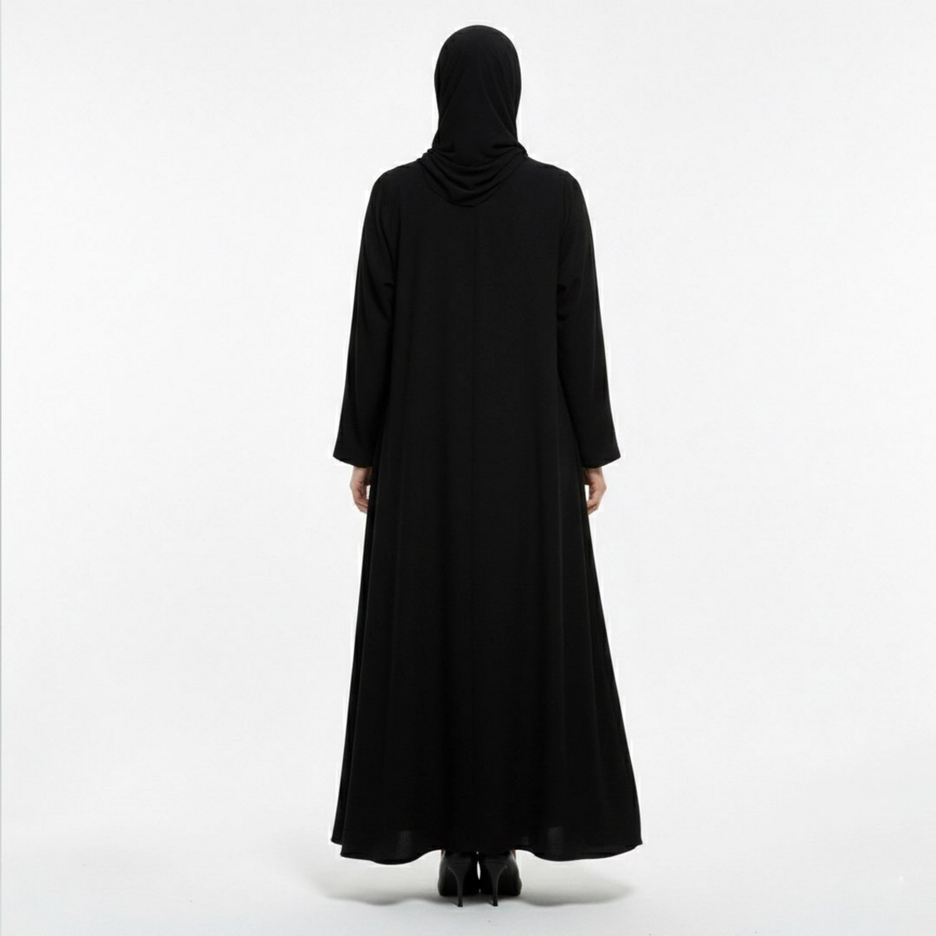 عباية بقصة "كلوش" كتان مطرزة مع حجاب نسائية - أسود من بيوند عباية-women-arabicclothing-abayas-image-6