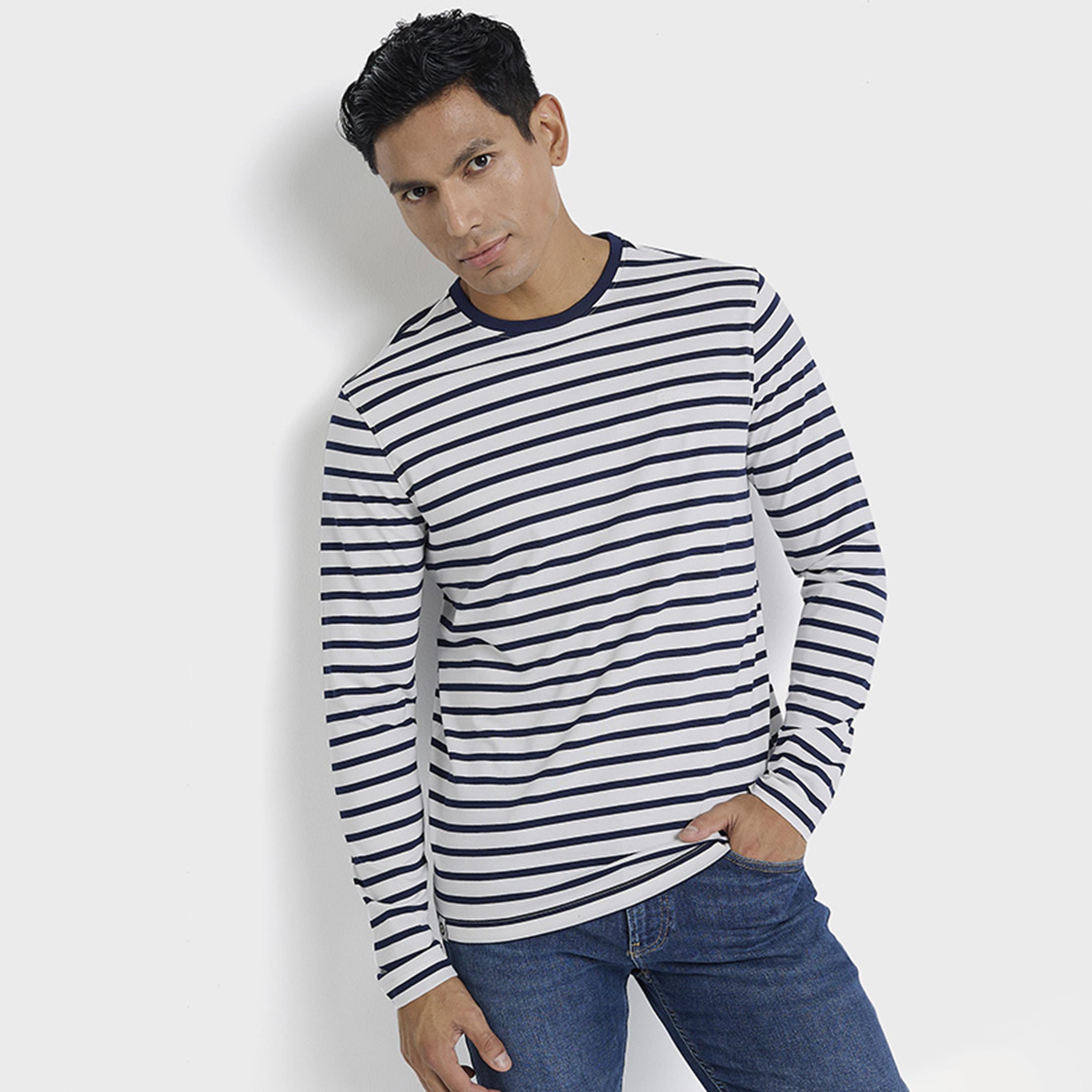 تي شيرت رجالي مخطط بياقة دائرية وأكمام طويلة من بن شيرمان-men-clothing-tshirtsandpolos-tshirts-image-5