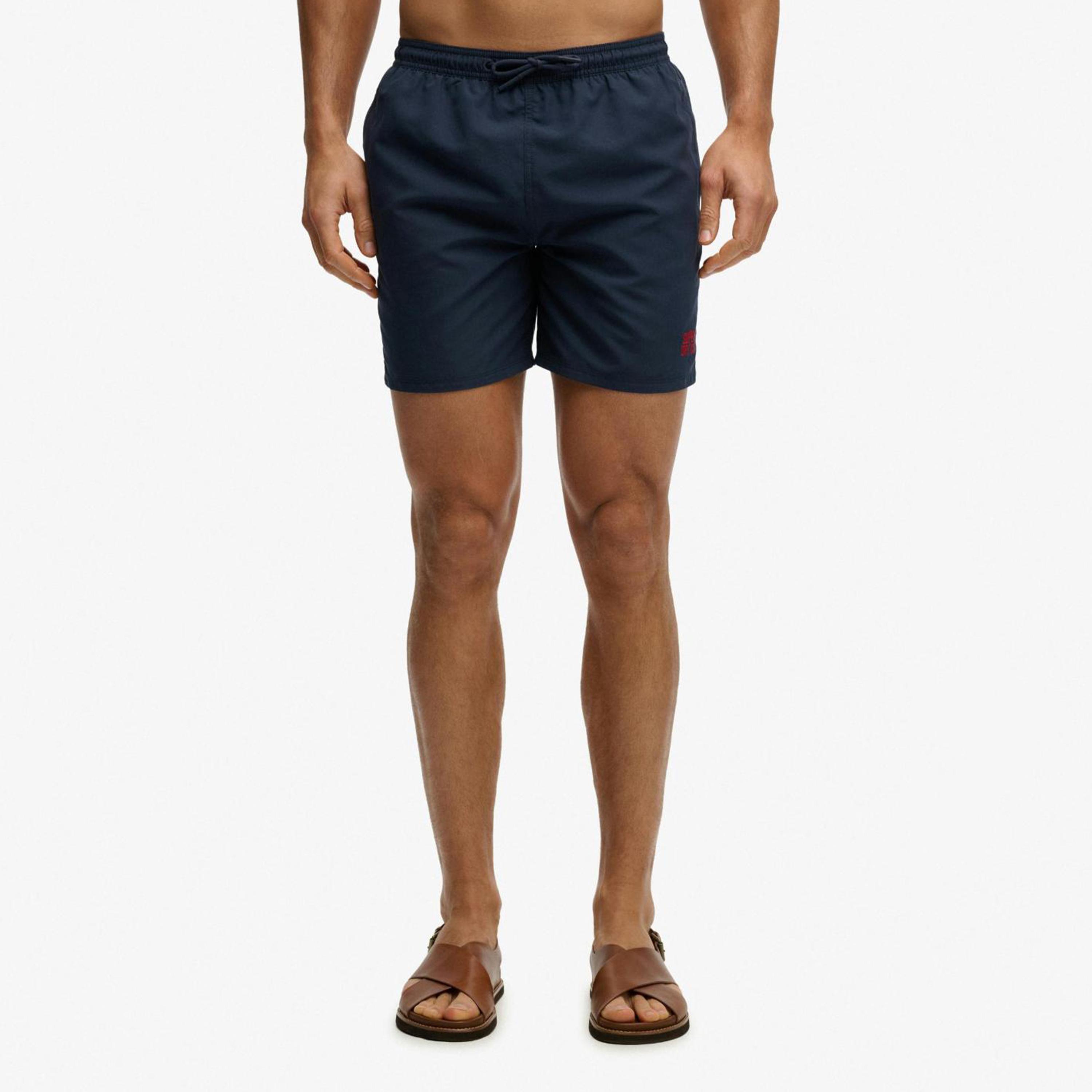 Superdry Plain Mid-Rise Elasticated Drawstring Waist Men's Swim Shorts-men-clothing-bottoms-shorts-image-1
