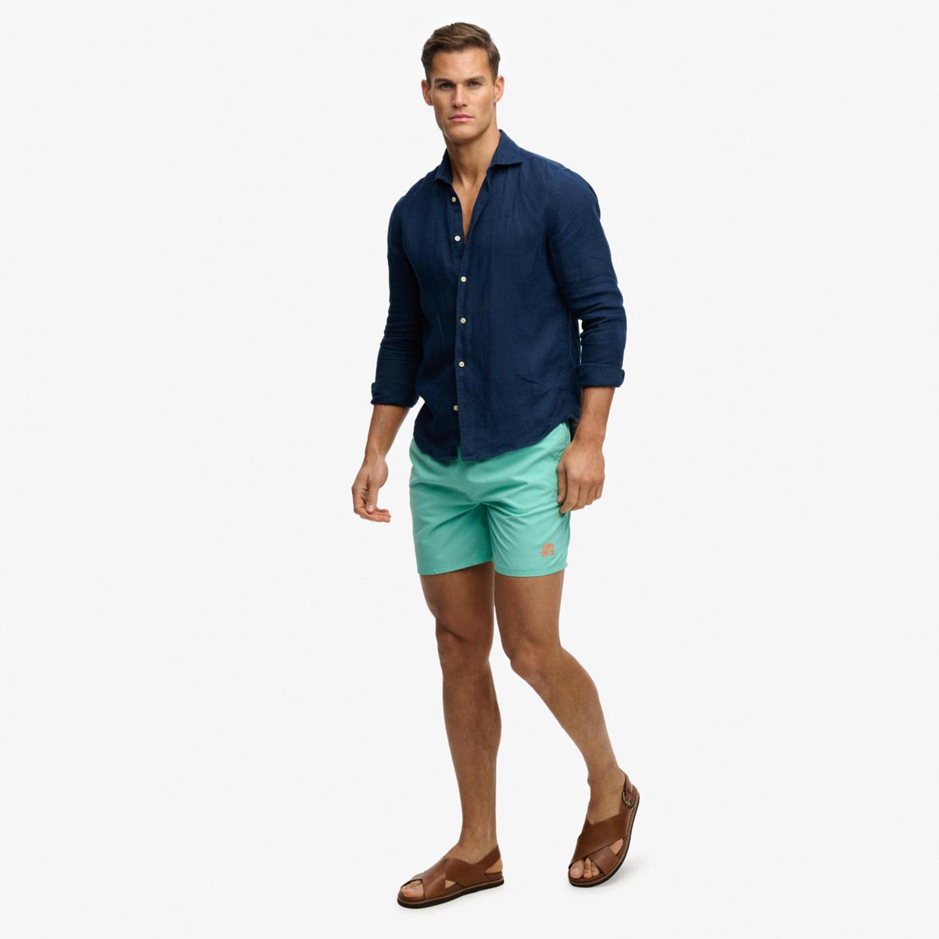 Superdry Plain Mid-Rise Elasticated Drawstring Waist Men's Swim Shorts-men-clothing-bottoms-shorts-image-2