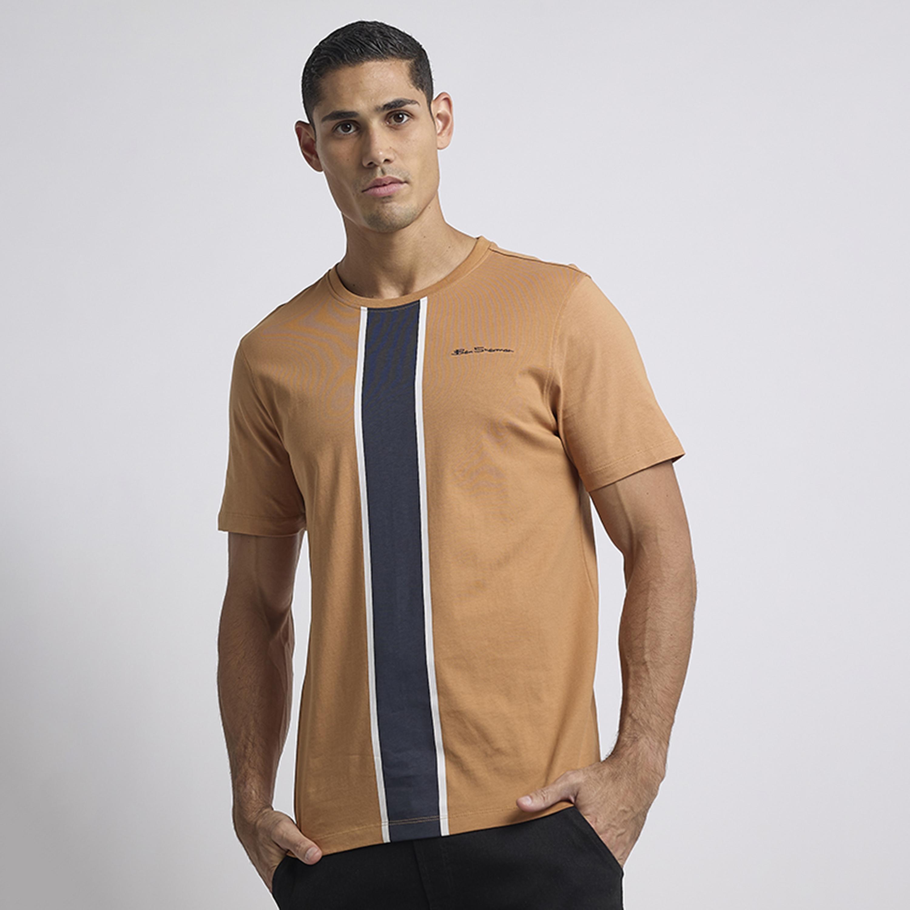 تي شيرت رجالي مخطط بياقة دائرية وأكمام قصيرة من بن شيرمان-men-clothing-tshirtsandpolos-tshirts-image-1