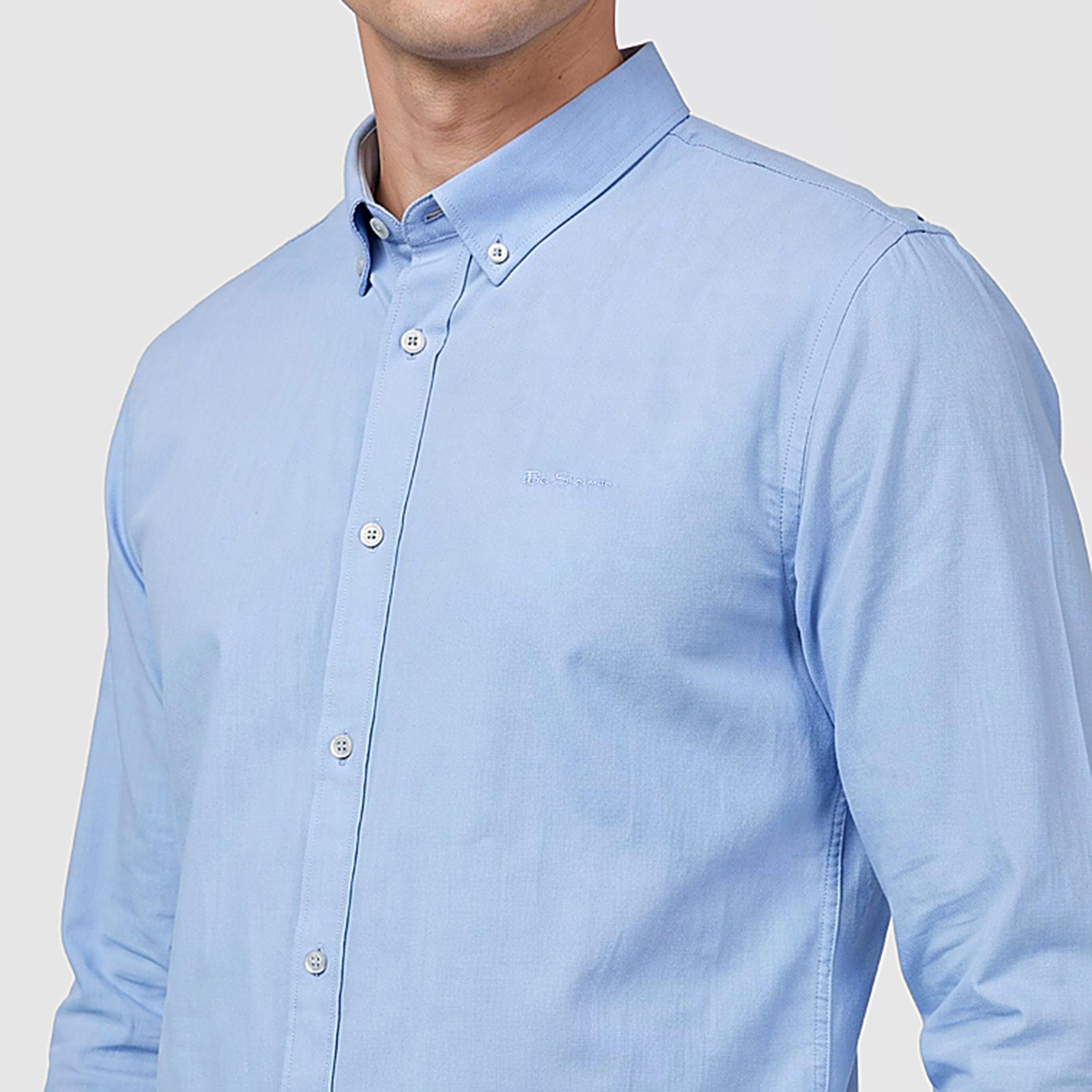 قميص رجالي سادة بقصة ريجيولار فيت وياقة بأزرار وأكمام طويلة من بن شيرمان-men-clothing-shirts-image-2