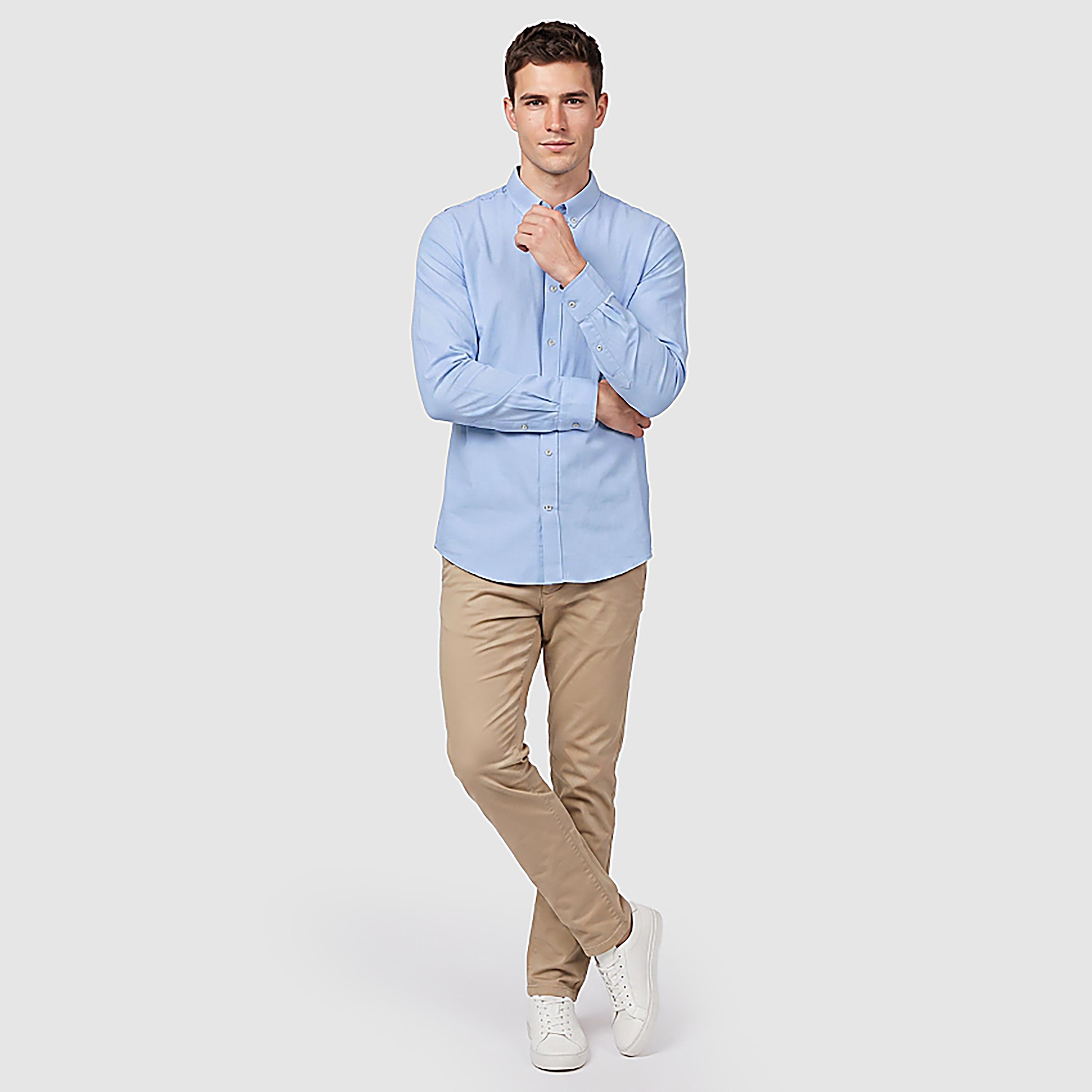 قميص رجالي سادة بقصة ريجيولار فيت وياقة بأزرار وأكمام طويلة من بن شيرمان-men-clothing-shirts-image-5