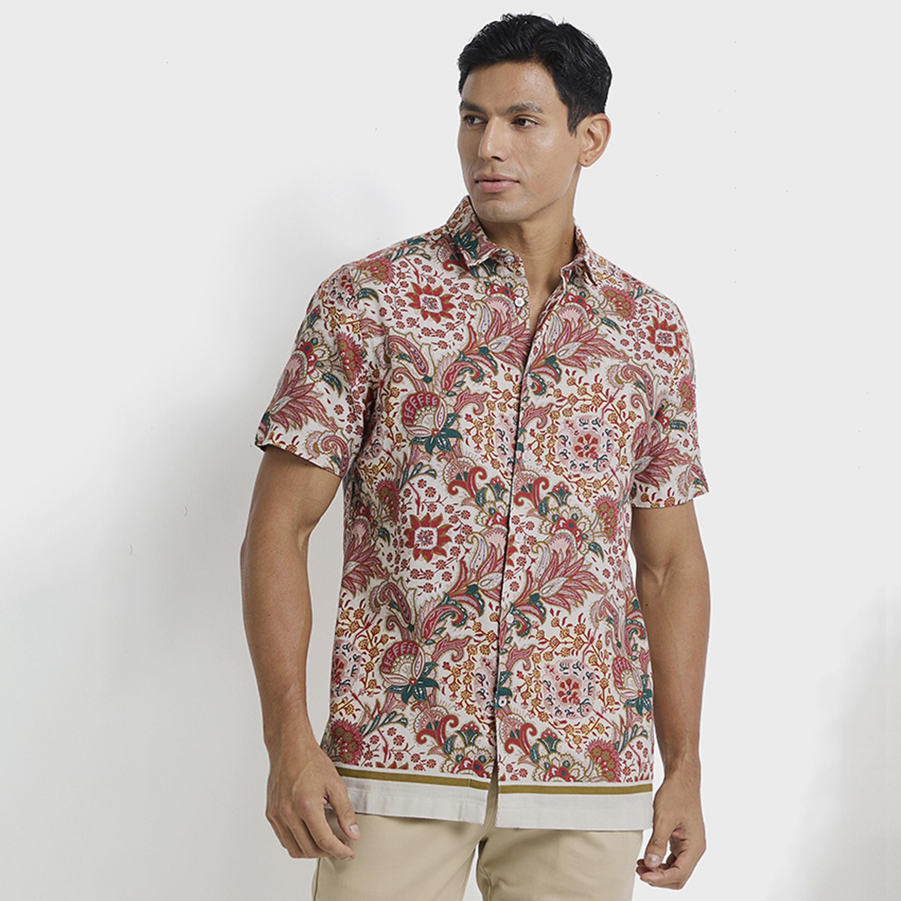 BEN SHERMAN Regular Fit Floral Print Collared Short Sleeves Men's Shirt-men-clothing-shirts-image-1