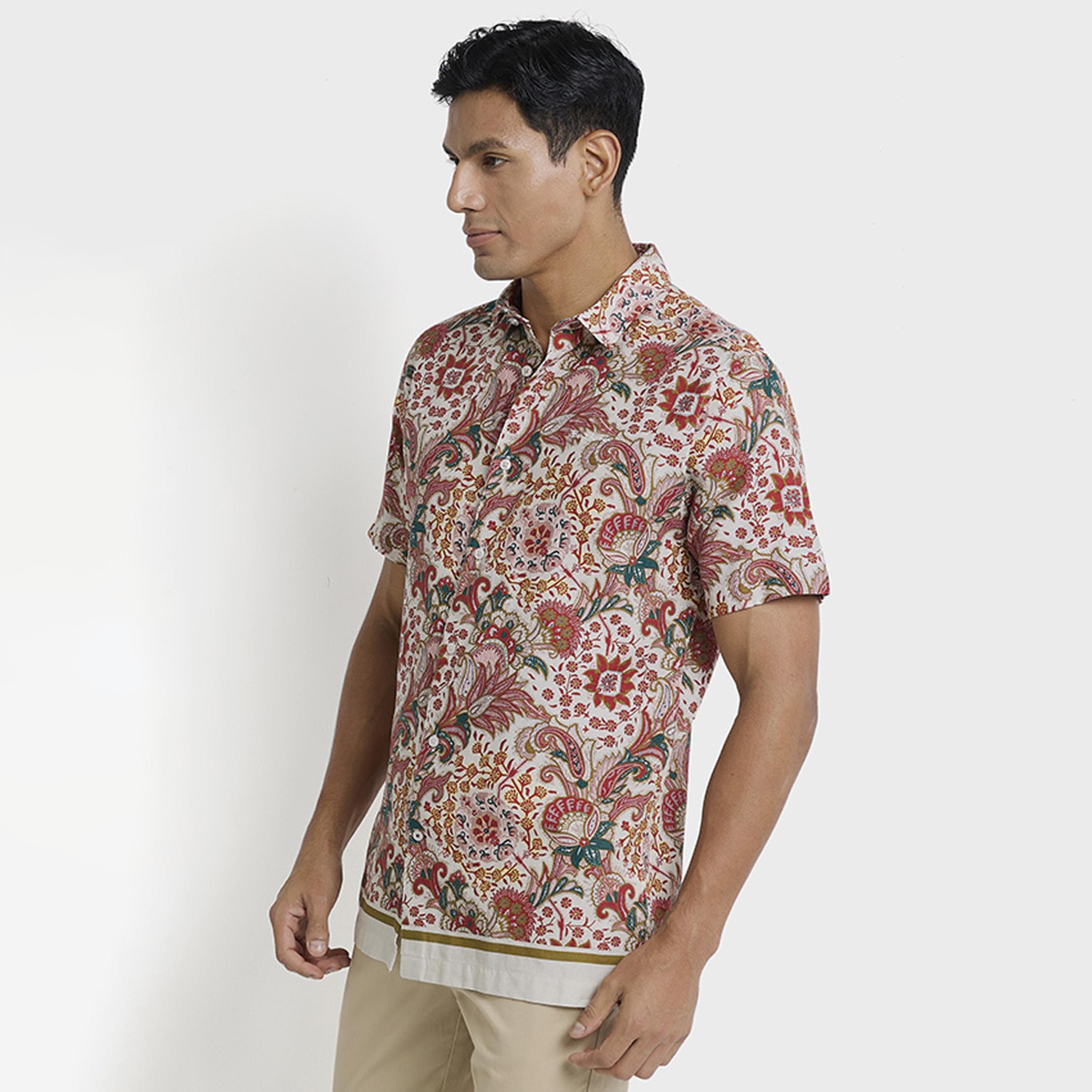 BEN SHERMAN Regular Fit Floral Print Collared Short Sleeves Men's Shirt-men-clothing-shirts-image-3