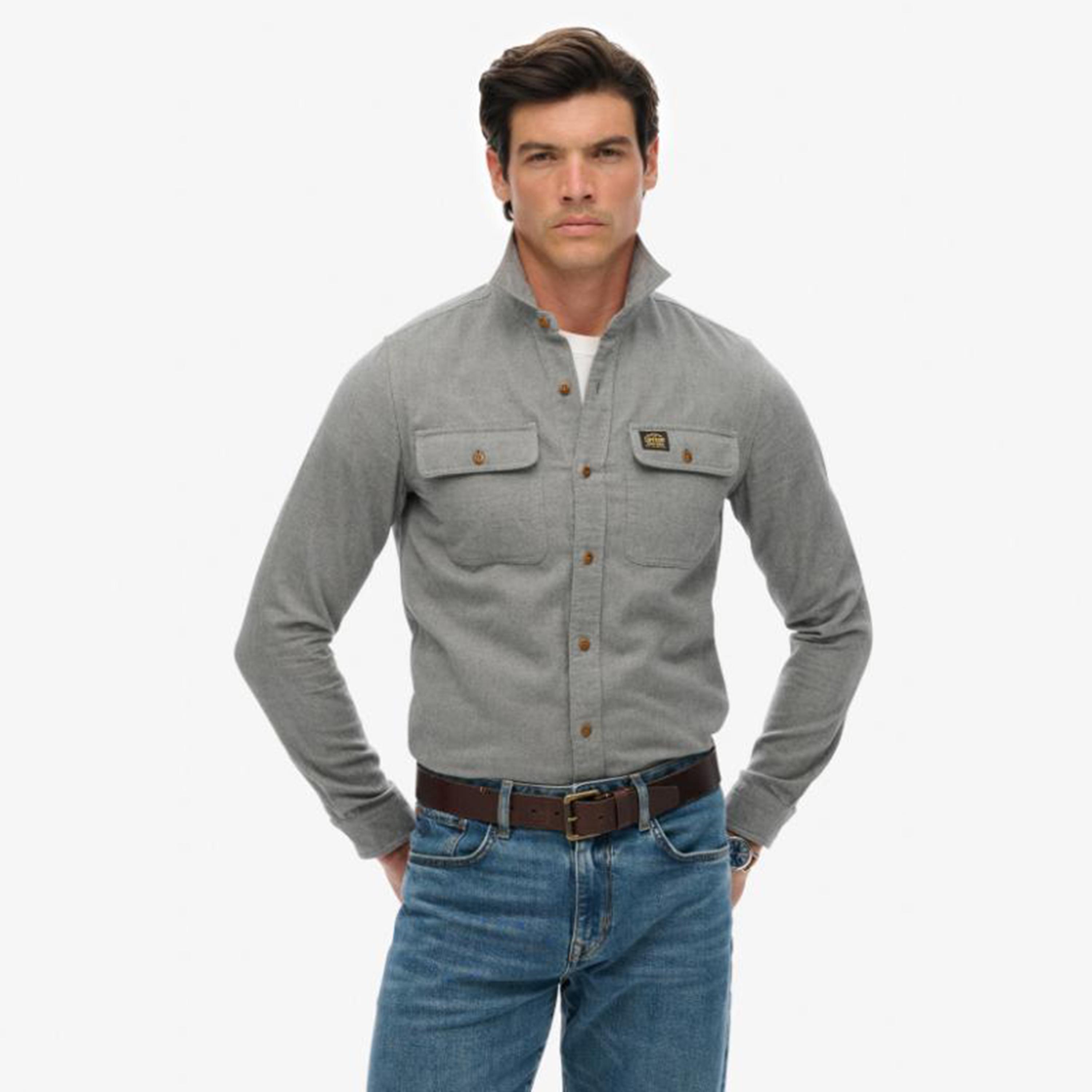 Superdry Plain Collared Long Sleeves Men's Shirt-men-clothing-shirts-image-1