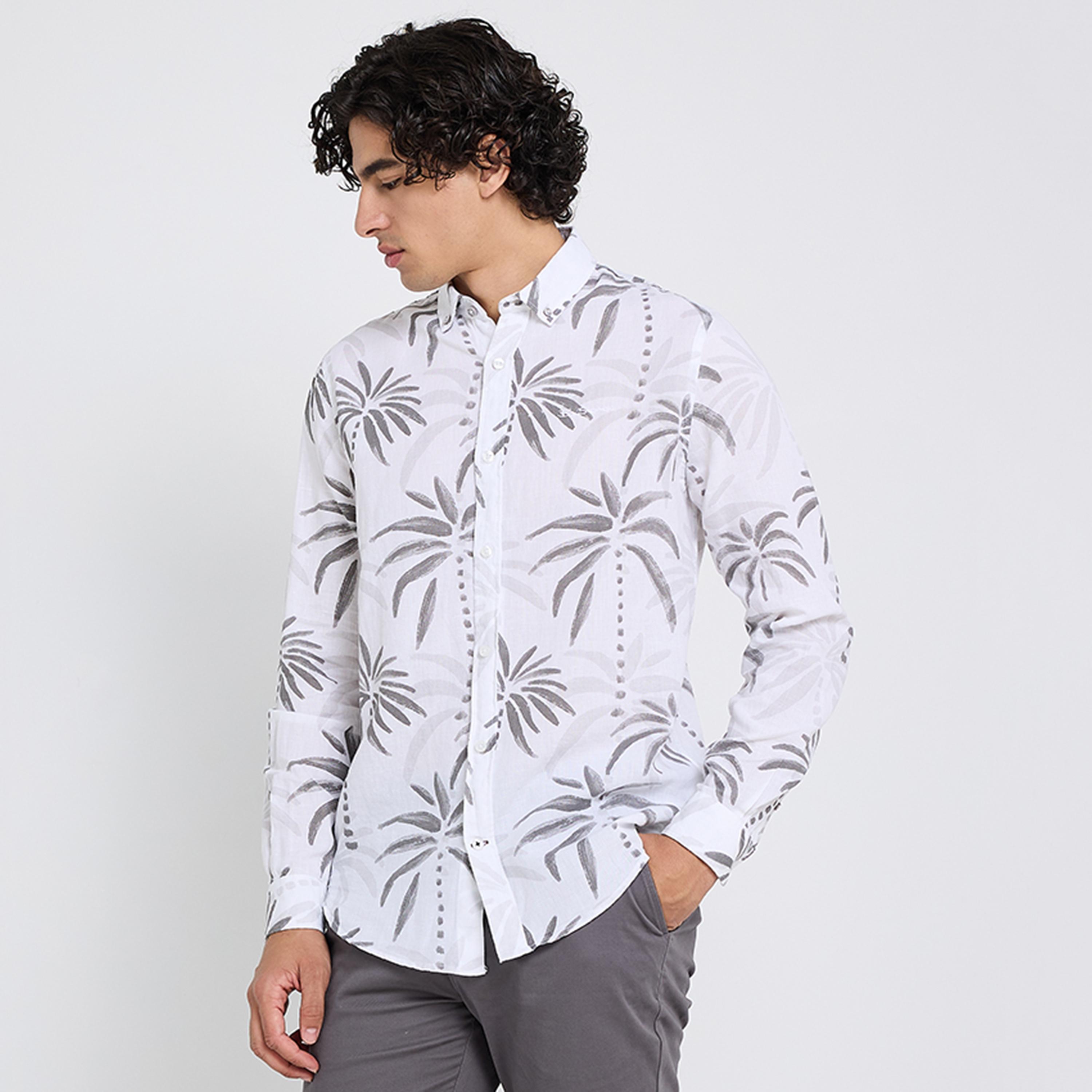 Ben Sherman Regular Fit Tropical Print Collared Long Sleeves Men's Shirt-men-clothing-shirts-image-1