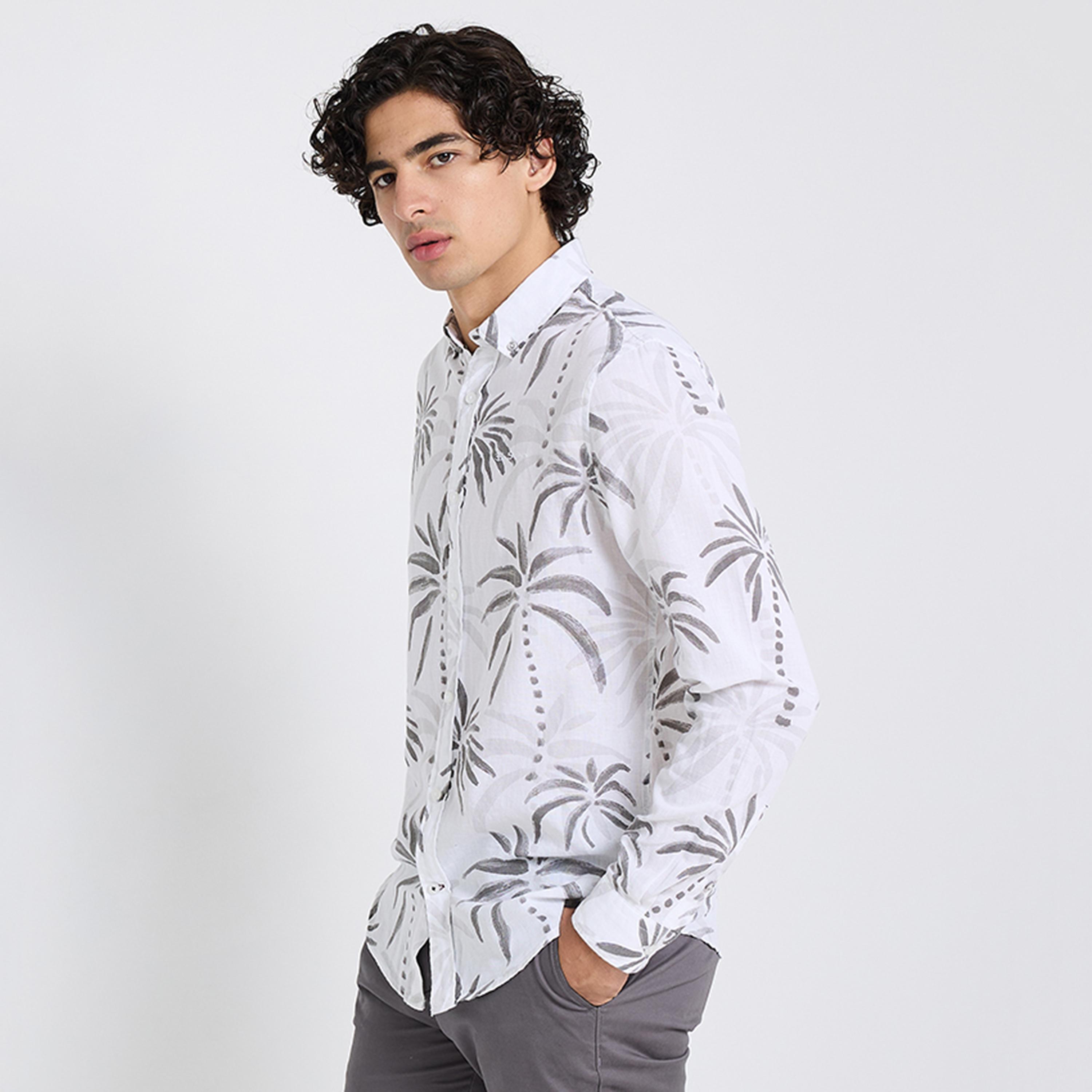 Ben Sherman Regular Fit Tropical Print Collared Long Sleeves Men's Shirt-men-clothing-shirts-image-3