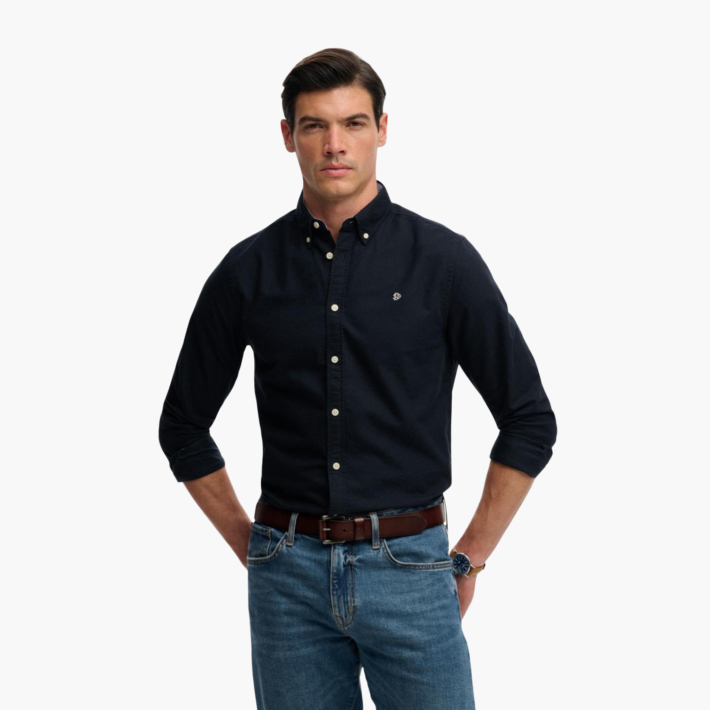قميص رجالي سادة بأكمام طويلة وياقة بأزرار من سوبردراي-men-clothing-shirts-image-1