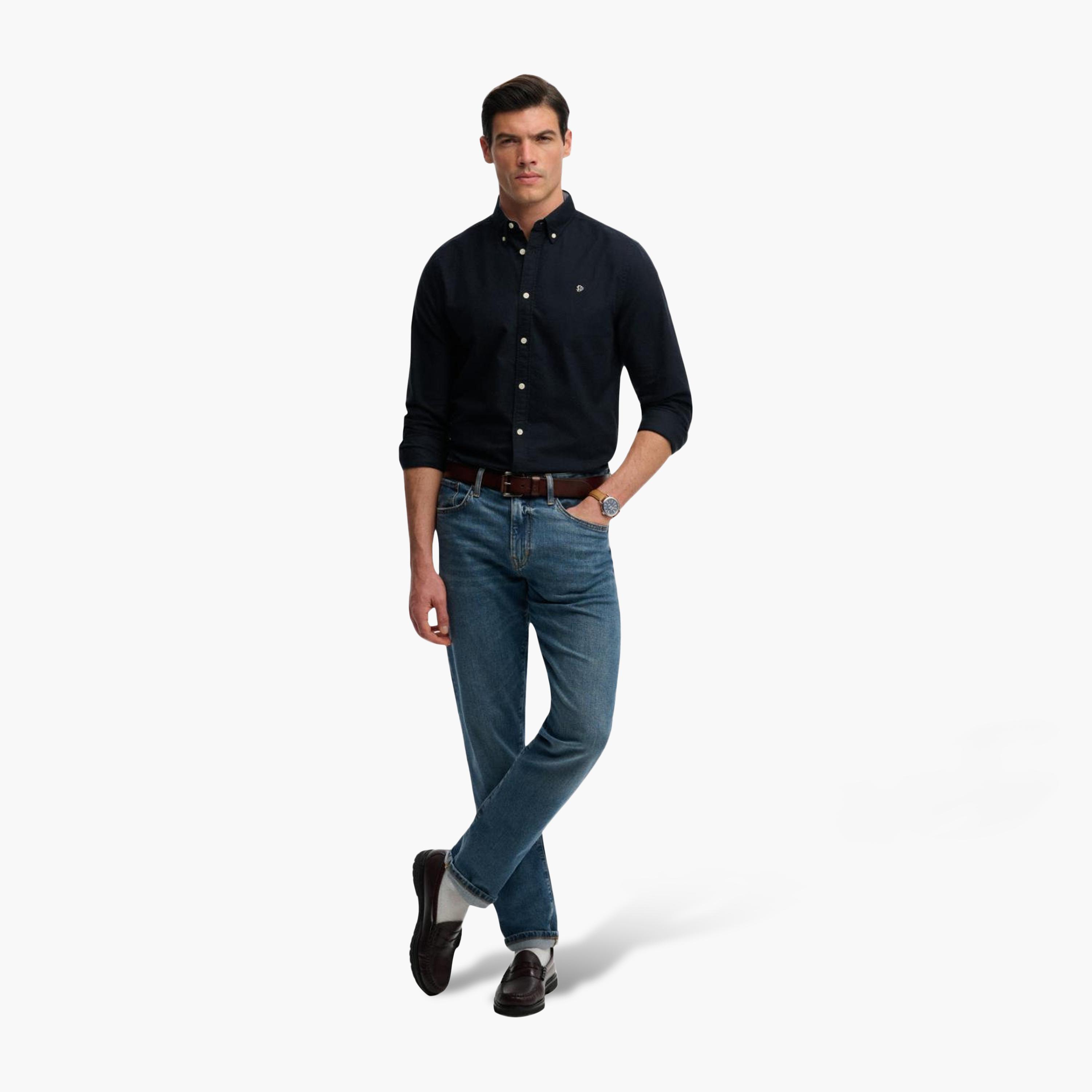 قميص رجالي سادة بأكمام طويلة وياقة بأزرار من سوبردراي-men-clothing-shirts-image-2