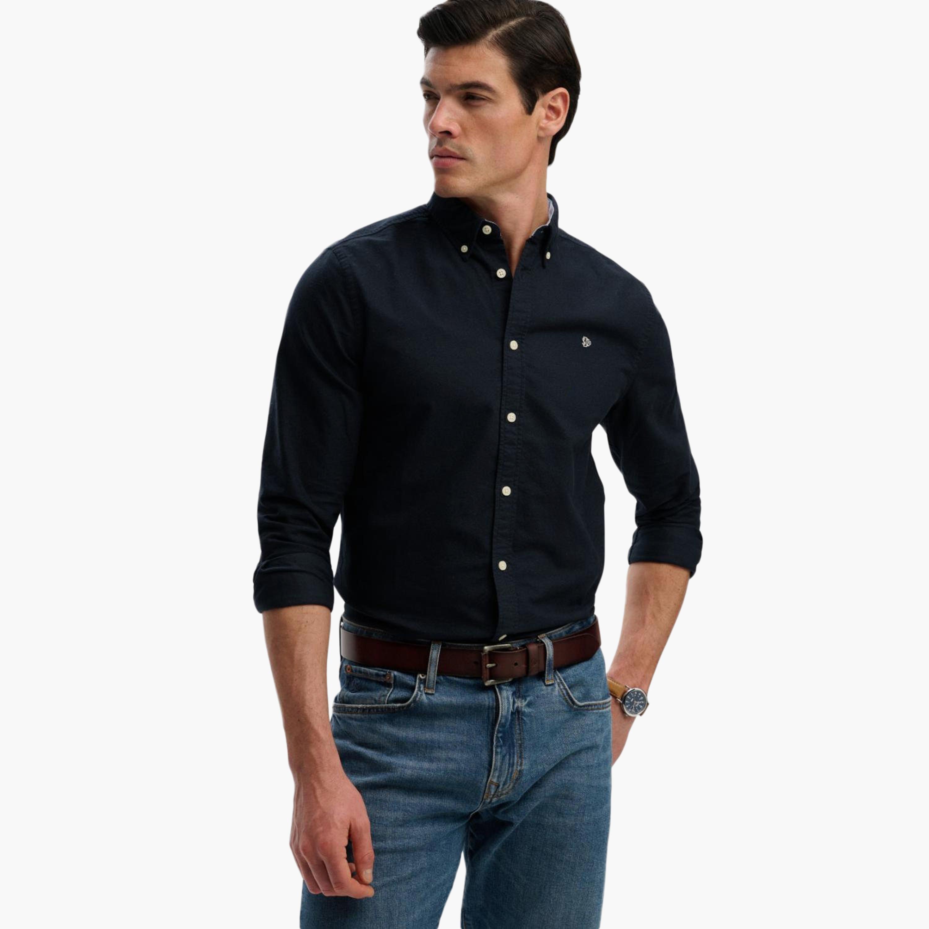 قميص رجالي سادة بأكمام طويلة وياقة بأزرار من سوبردراي-men-clothing-shirts-image-5