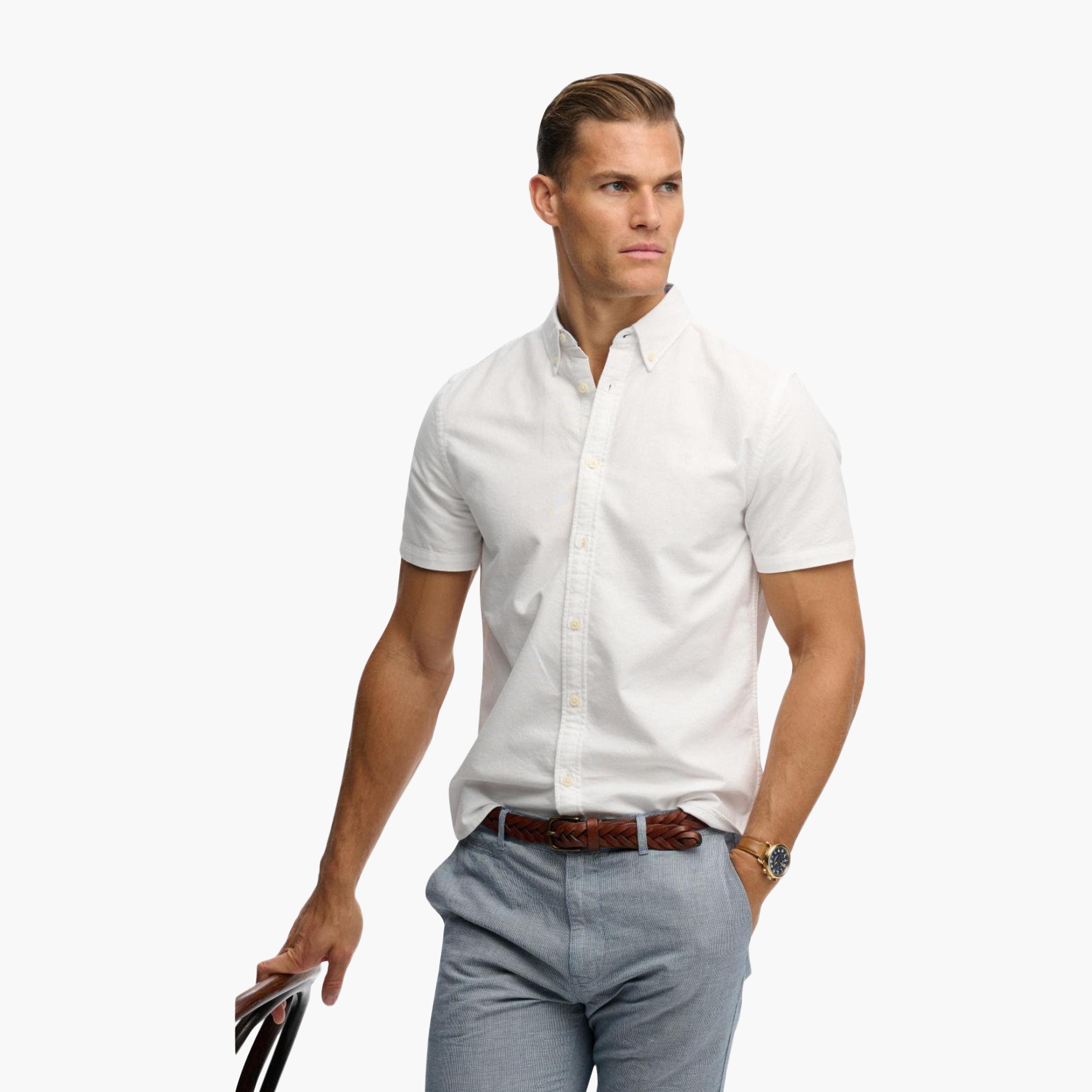 قميص رجالي سادة بأكمام قصيرة وياقة بأزرار من سوبر دراي-men-clothing-shirts-image-1