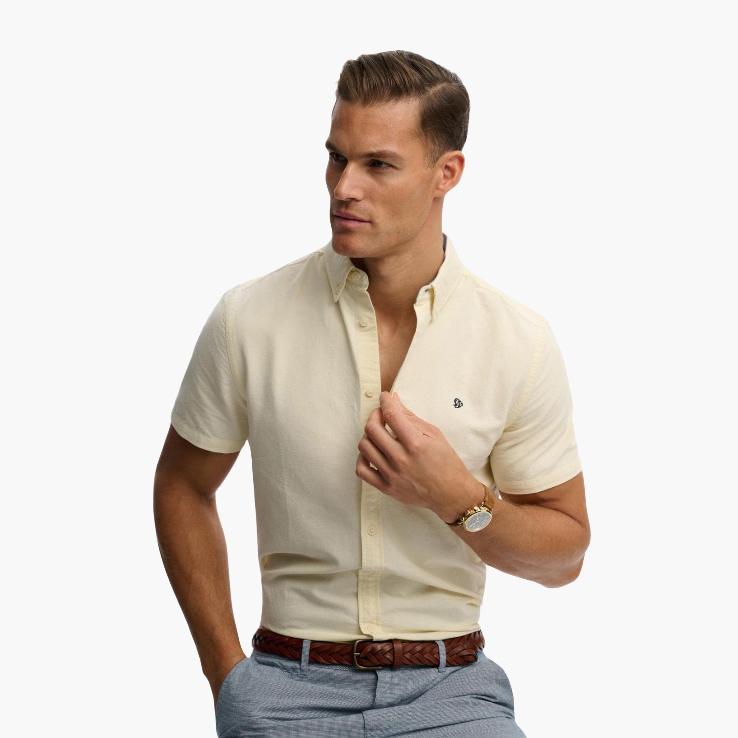 قميص رجالي سادة بأكمام قصيرة وياقة بأزرار من سوبر دراي-men-clothing-shirts-image-5