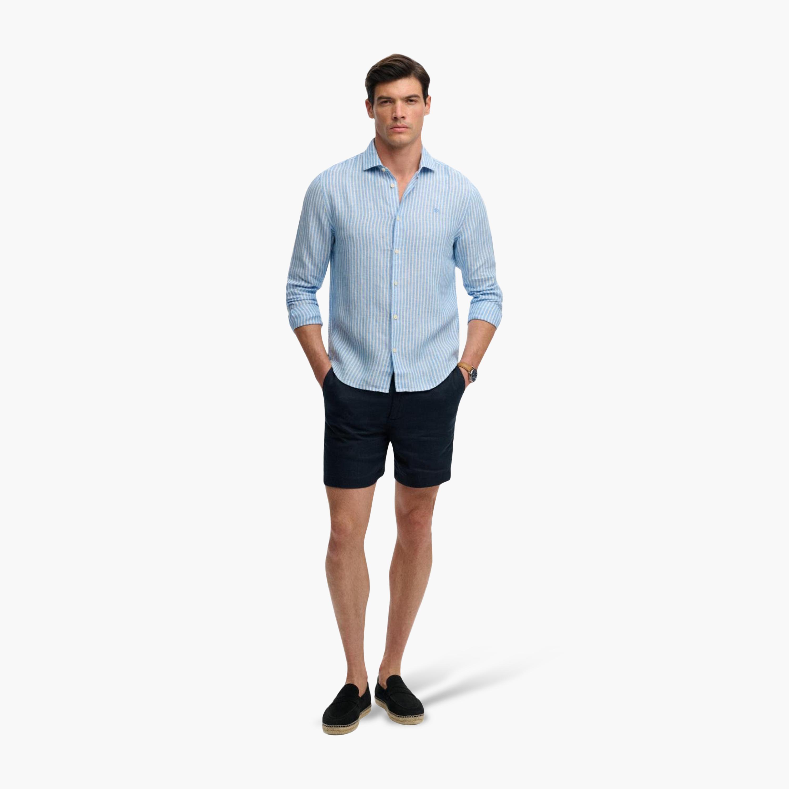 قميص كتان رجالي مخطط بياقة مفرودة وأكمام طويلة من سوبر دراي-men-clothing-shirts-image-2
