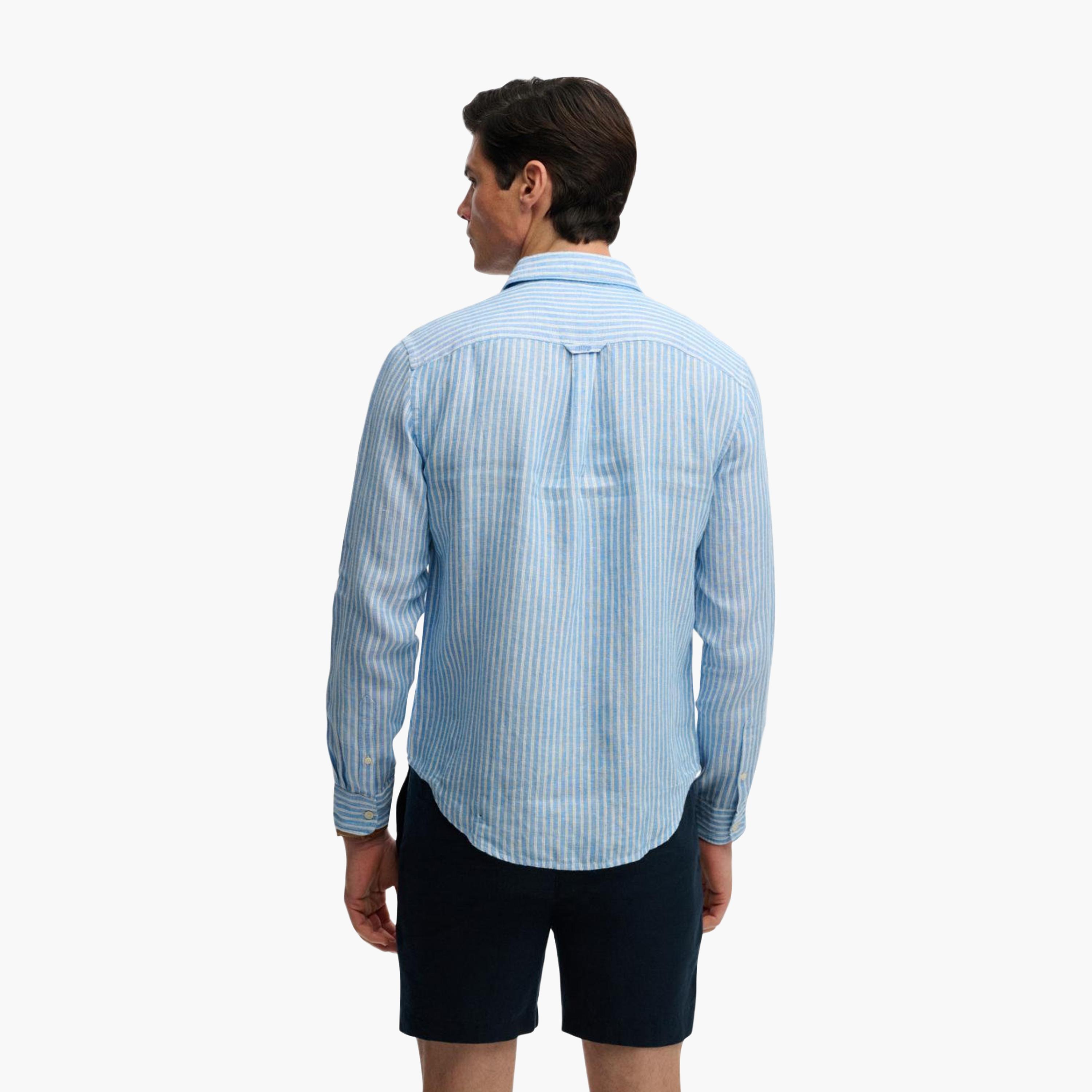 قميص كتان رجالي مخطط بياقة مفرودة وأكمام طويلة من سوبر دراي-men-clothing-shirts-image-4