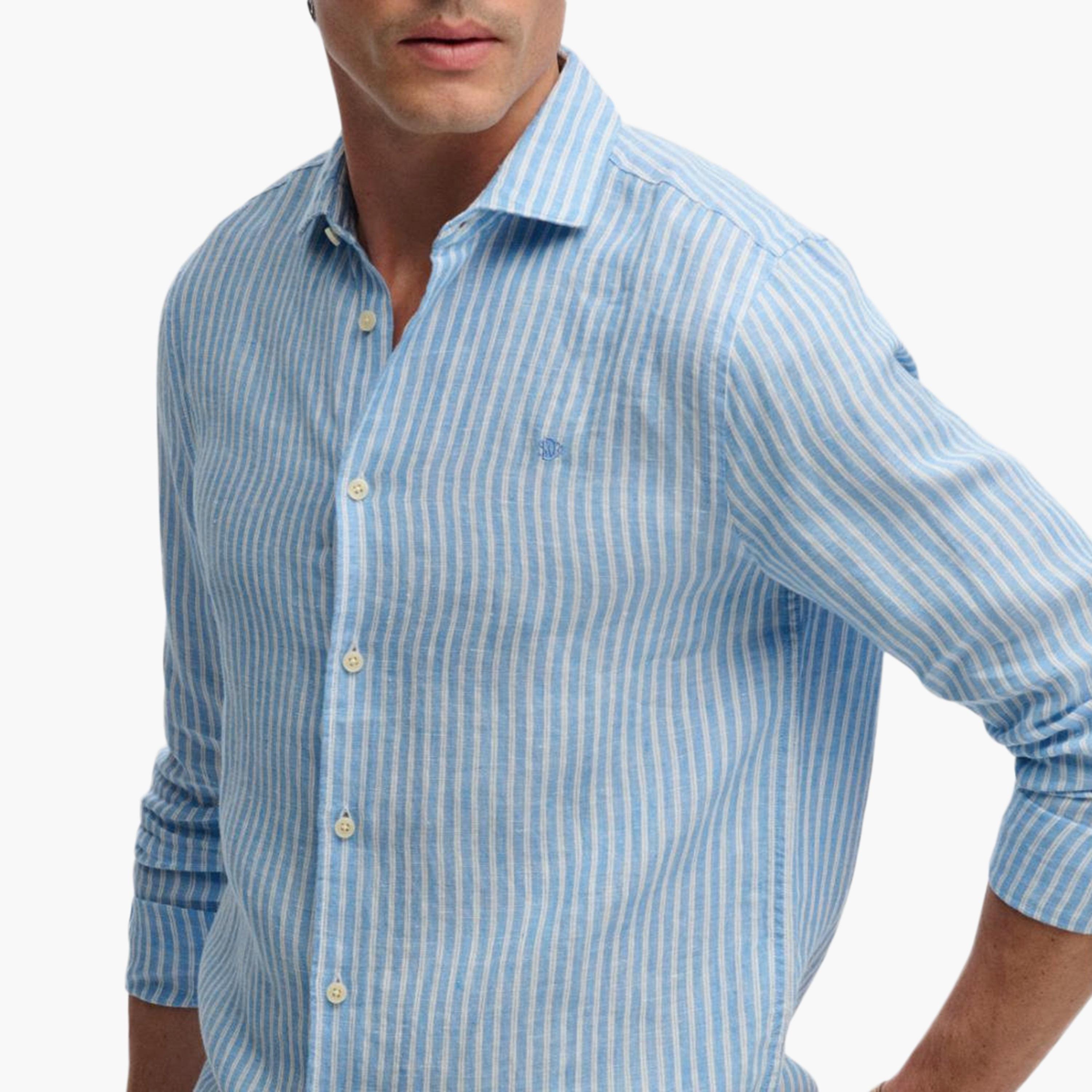 قميص كتان رجالي مخطط بياقة مفرودة وأكمام طويلة من سوبر دراي-men-clothing-shirts-image-5