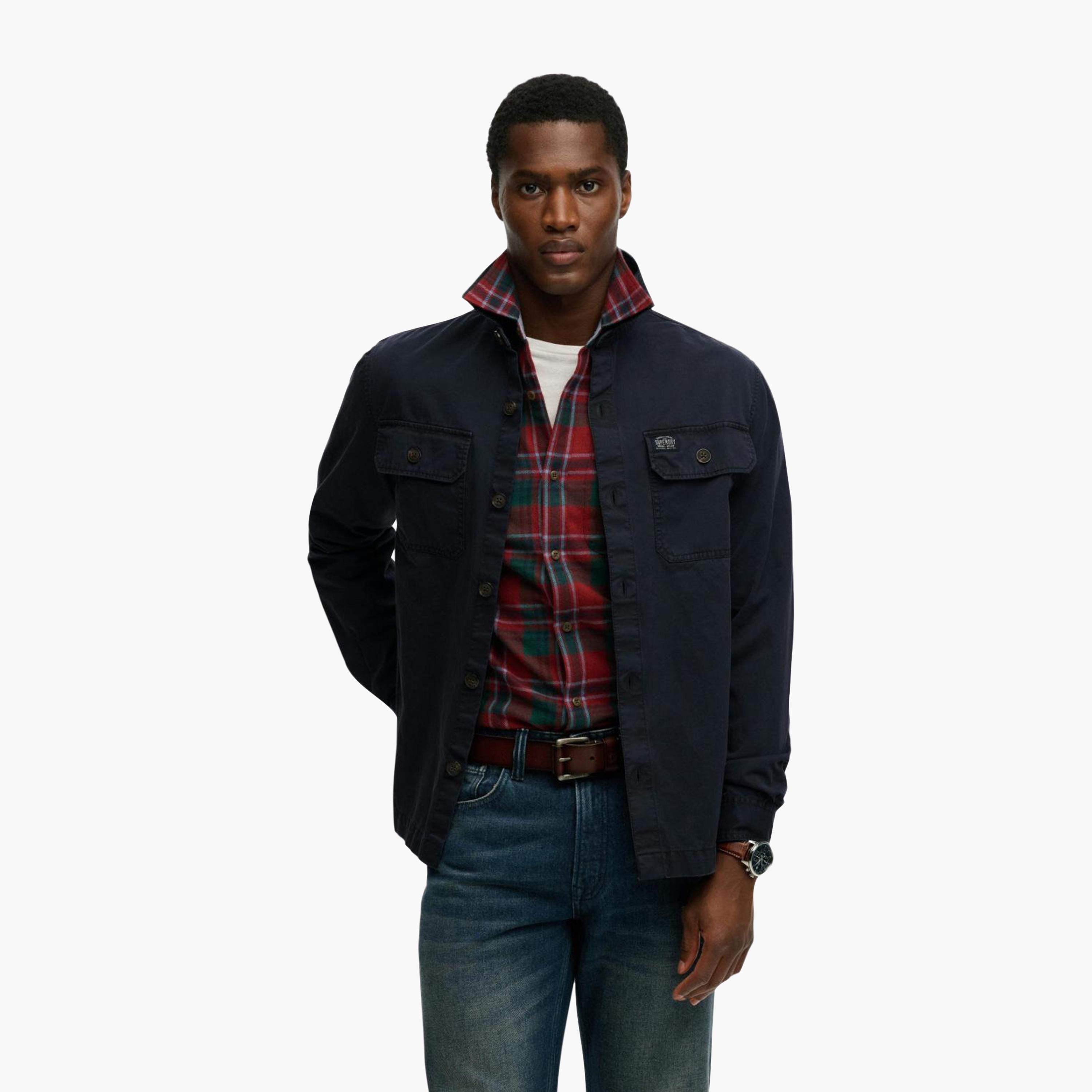 Superdry Plain Collared Long Sleeves Men's Overshirt-men-clothing-shirts-image-1