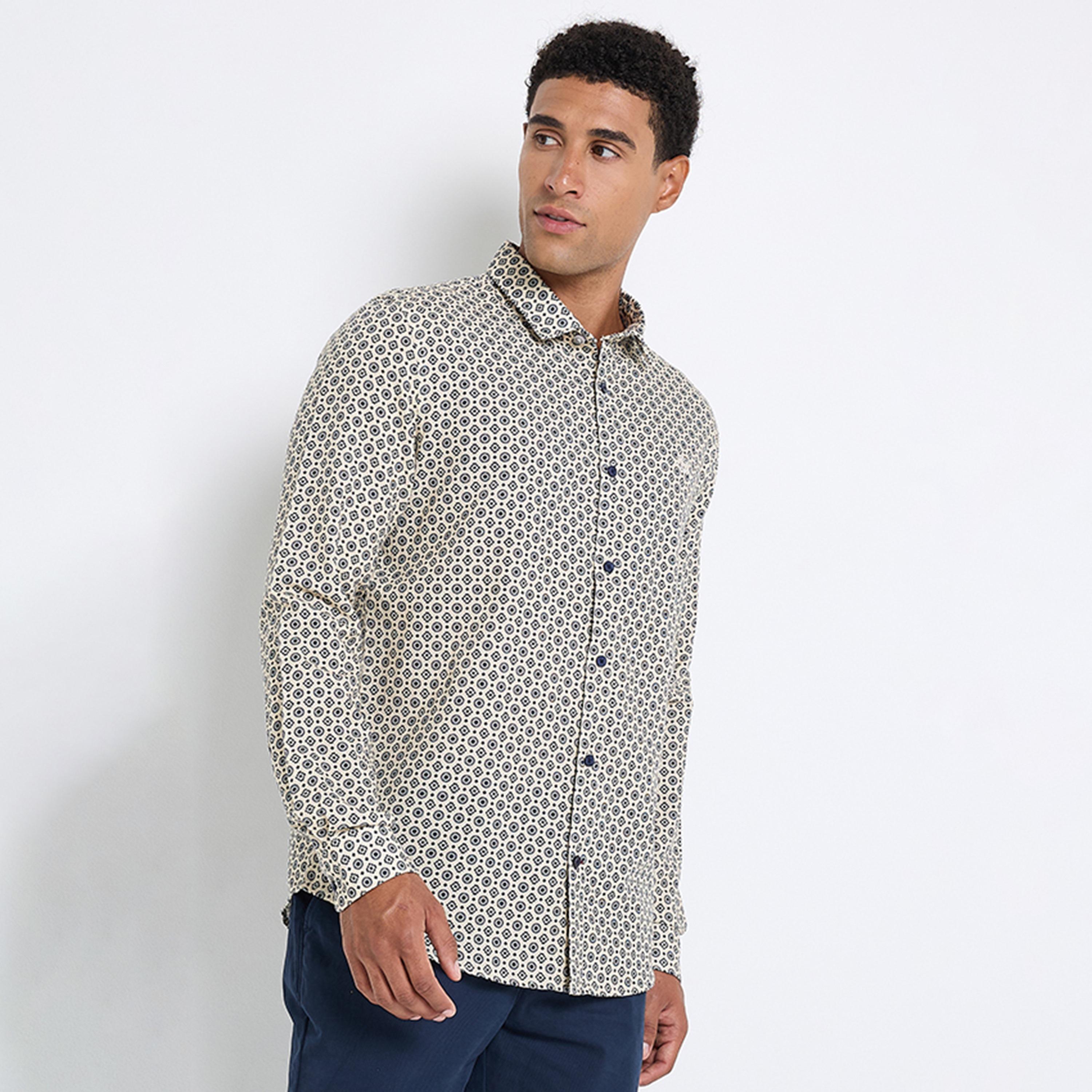 قميص رجالي بقصة عادية بياقة وأكمام طويلة بطبعة هندسية من بن شيرمان-men-clothing-shirts-image-2