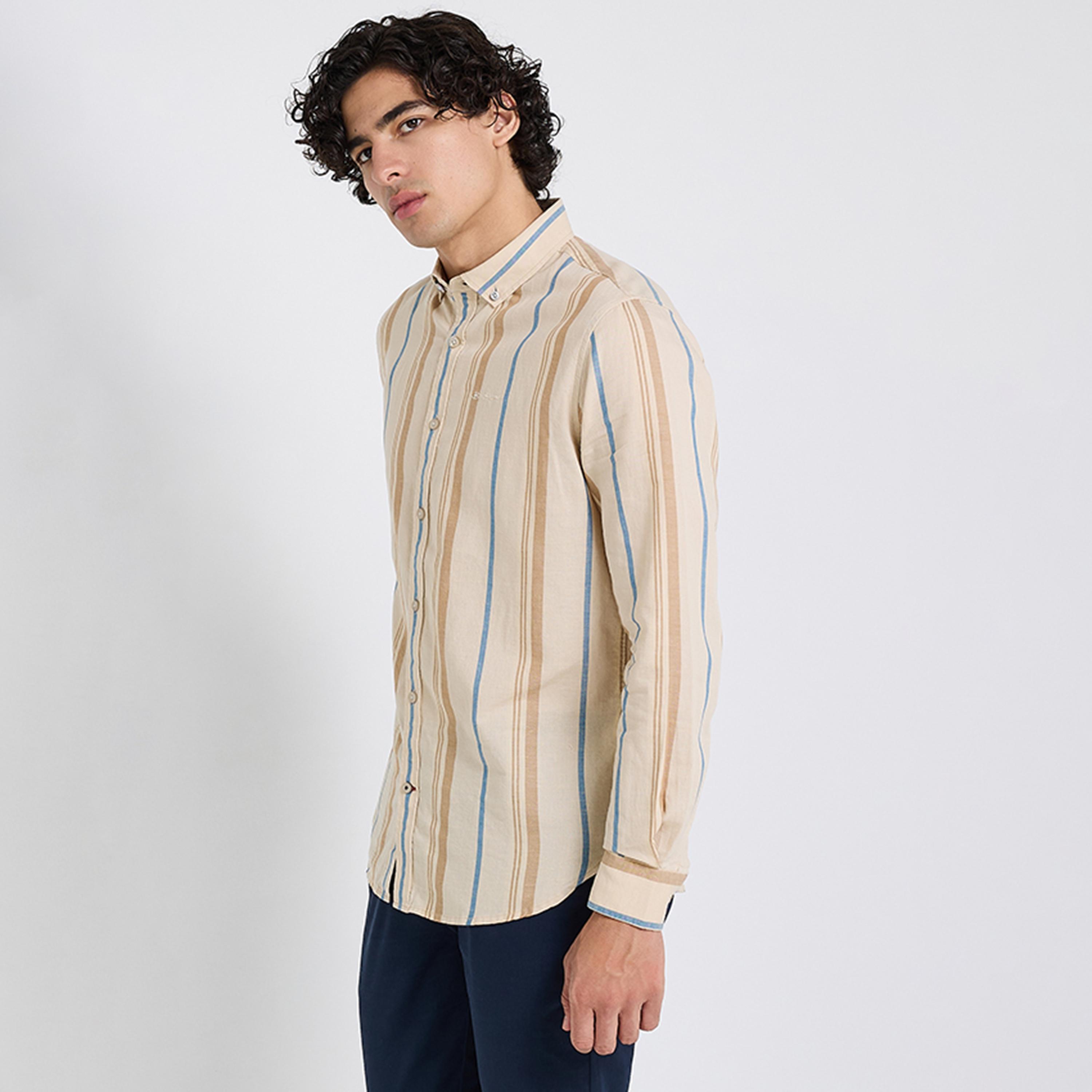BEN SHERMAN Regular Fit Striped Button-Down Collar Long Sleeves Men's Shirt-men-clothing-shirts-image-3