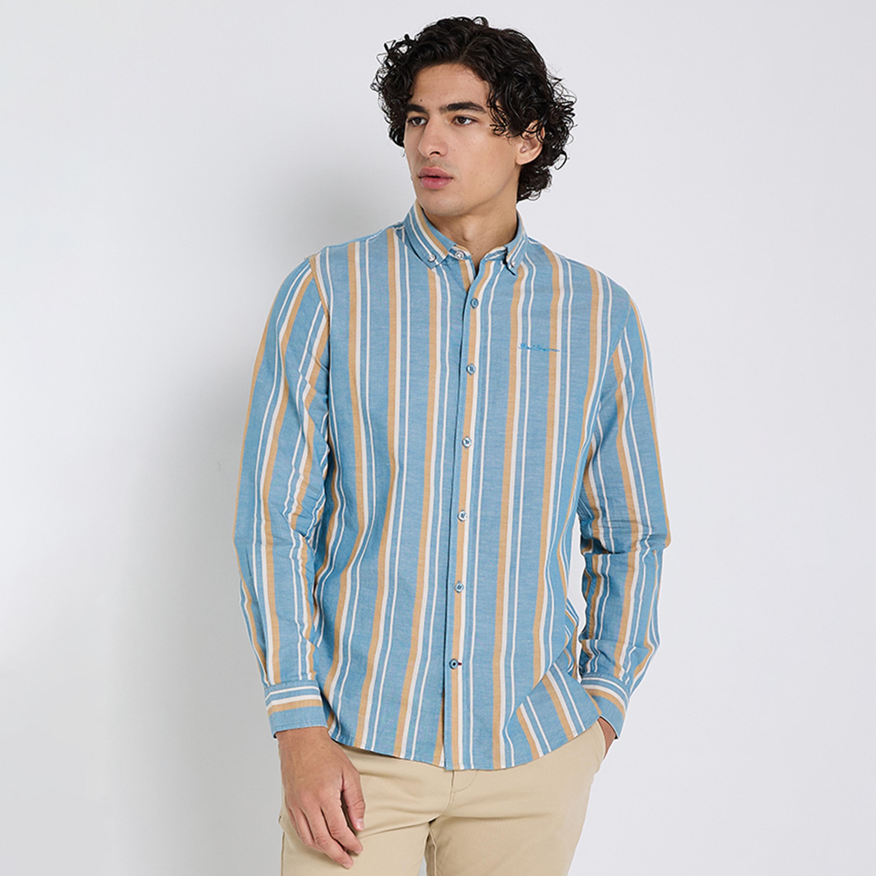 BEN SHERMAN Regular Fit Striped Button-Down Collar Long Sleeves Men's Shirt-men-clothing-shirts-image-1