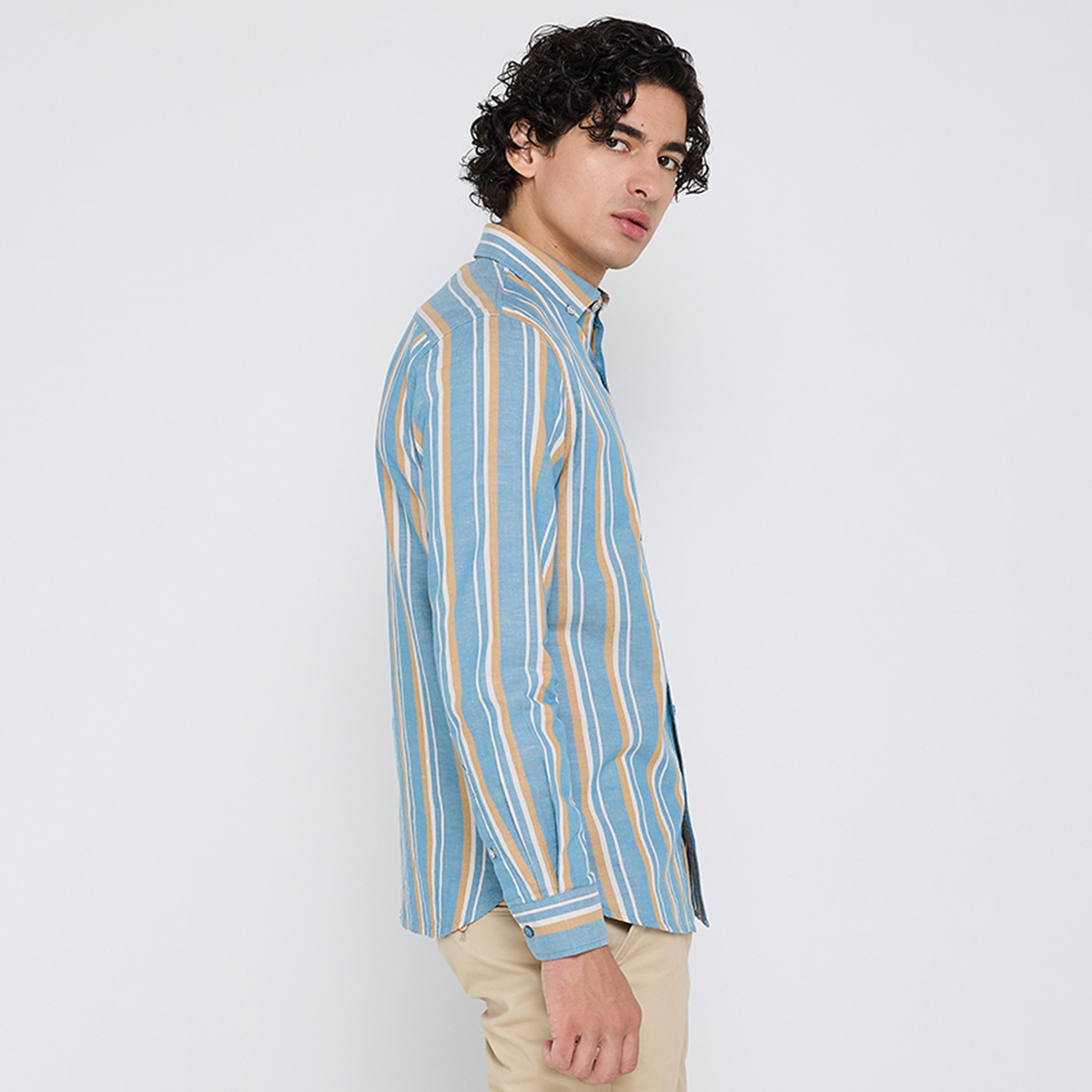 BEN SHERMAN Regular Fit Striped Button-Down Collar Long Sleeves Men's Shirt-men-clothing-shirts-image-2