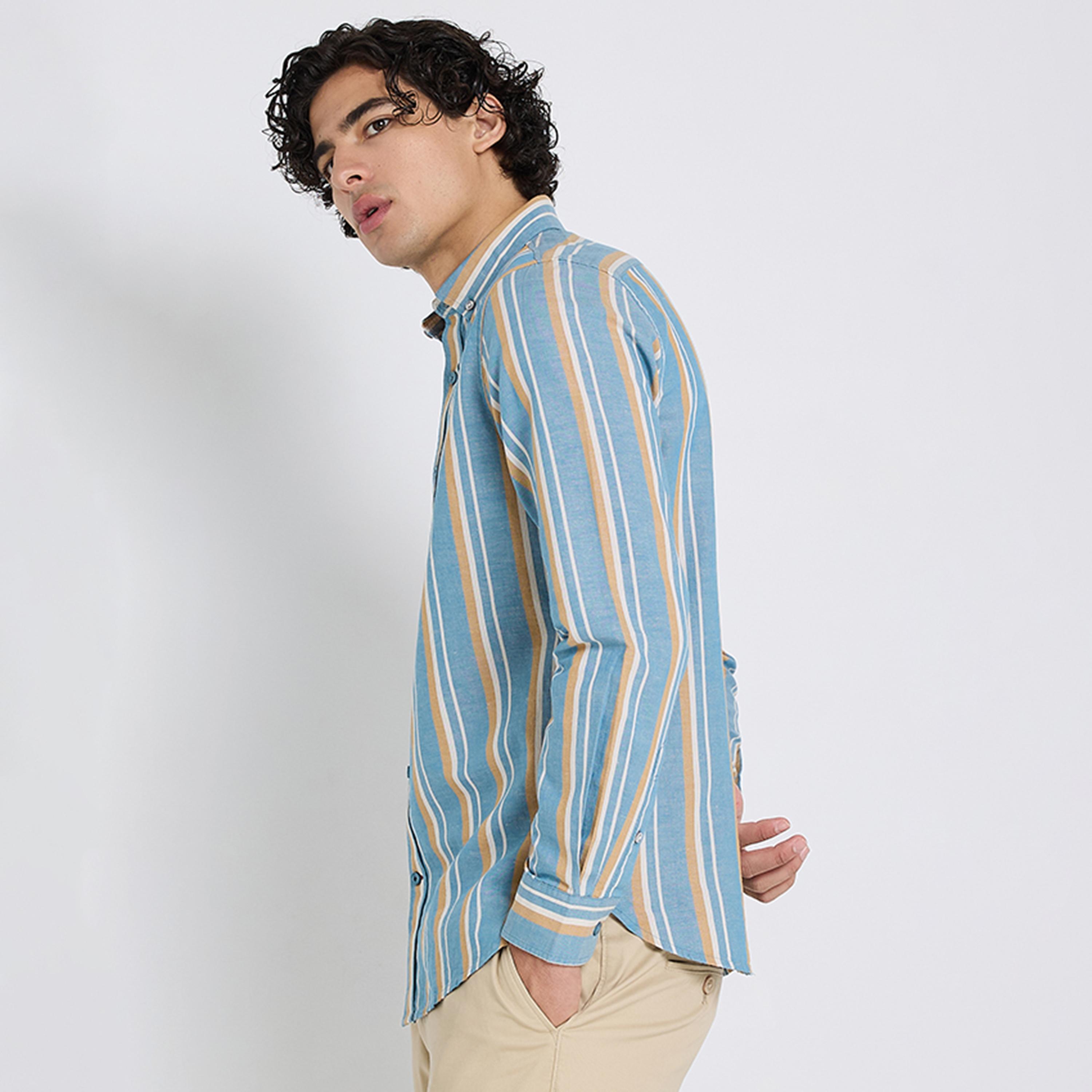 BEN SHERMAN Regular Fit Striped Button-Down Collar Long Sleeves Men's Shirt-men-clothing-shirts-image-3