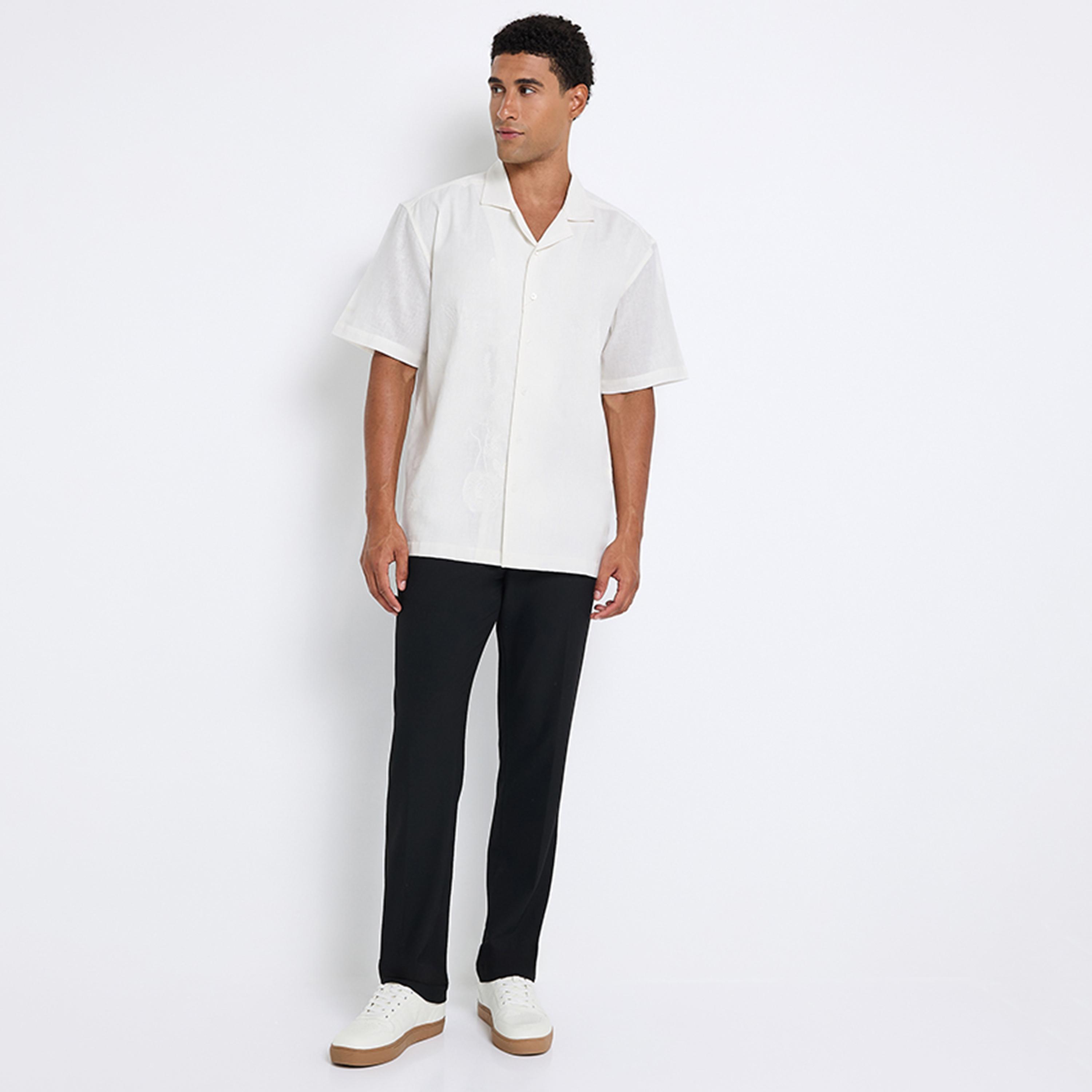Ben Sherman Regular Fit Floral Embroidered Collared Short Sleeves Men's Shirt-men-clothing-shirts-image-2