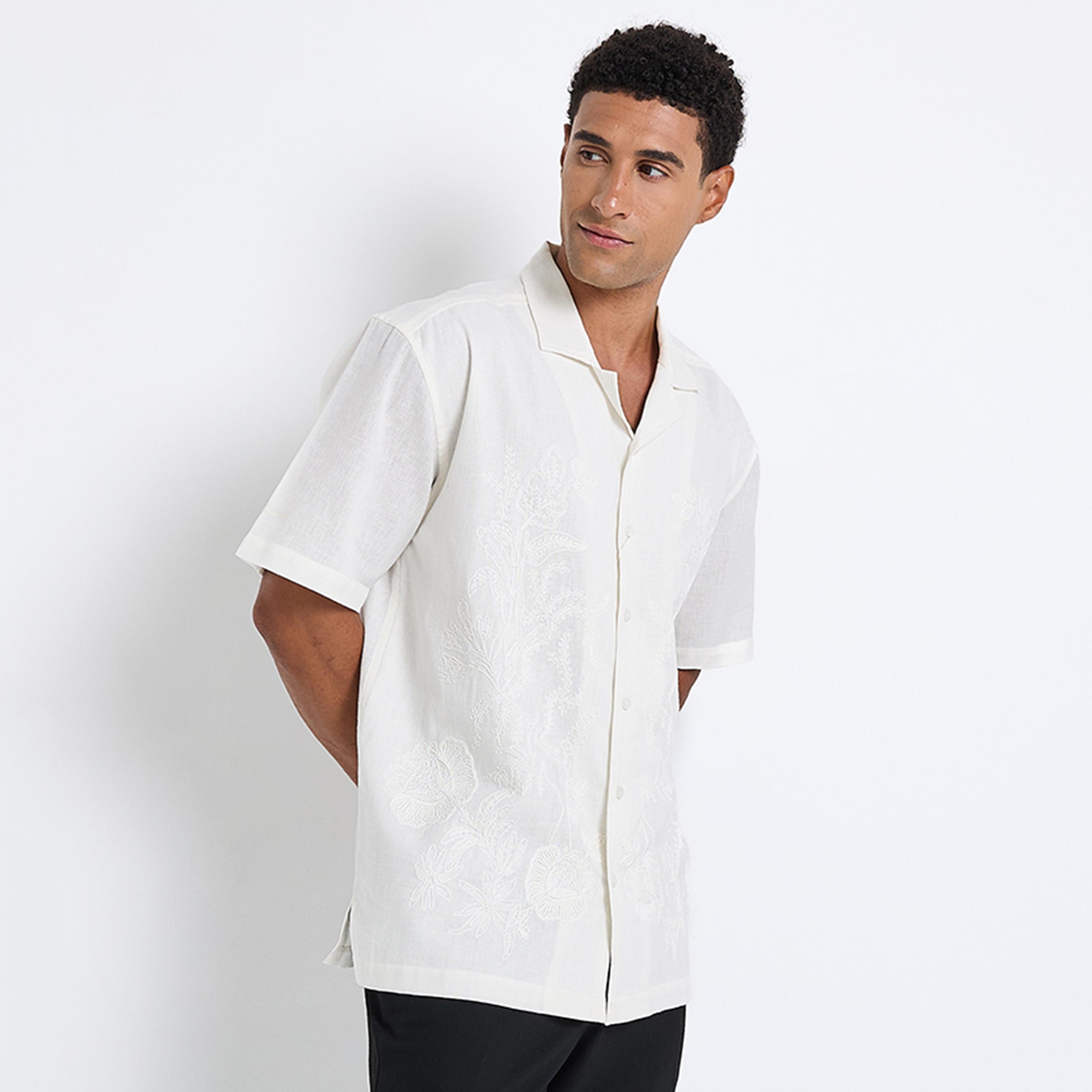 Ben Sherman Regular Fit Floral Embroidered Collared Short Sleeves Men's Shirt-men-clothing-shirts-image-5