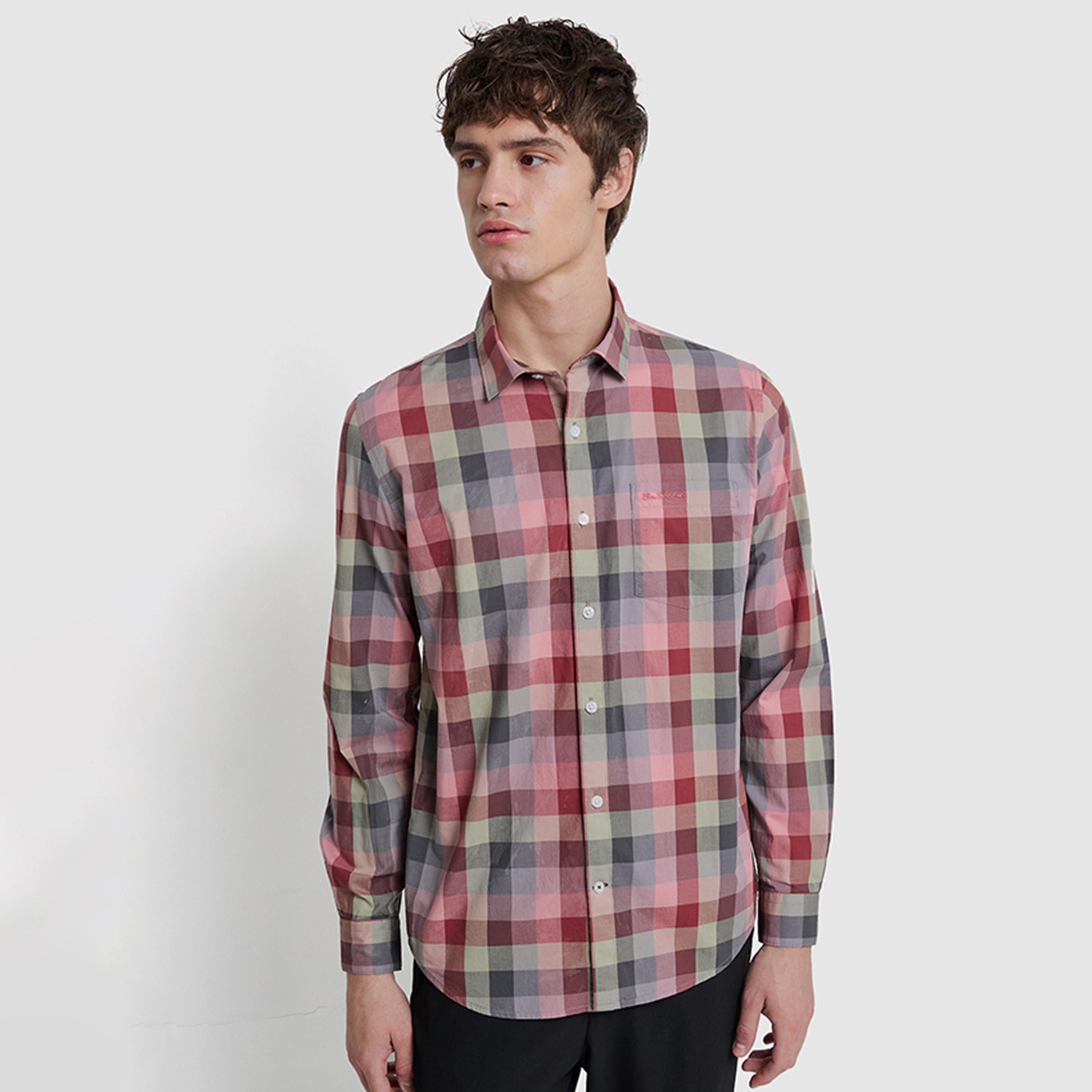 قميص رجالي بقصة عادية مربعات بياقة وأكمام طويلة من بن شيرمان-men-clothing-shirts-image-1