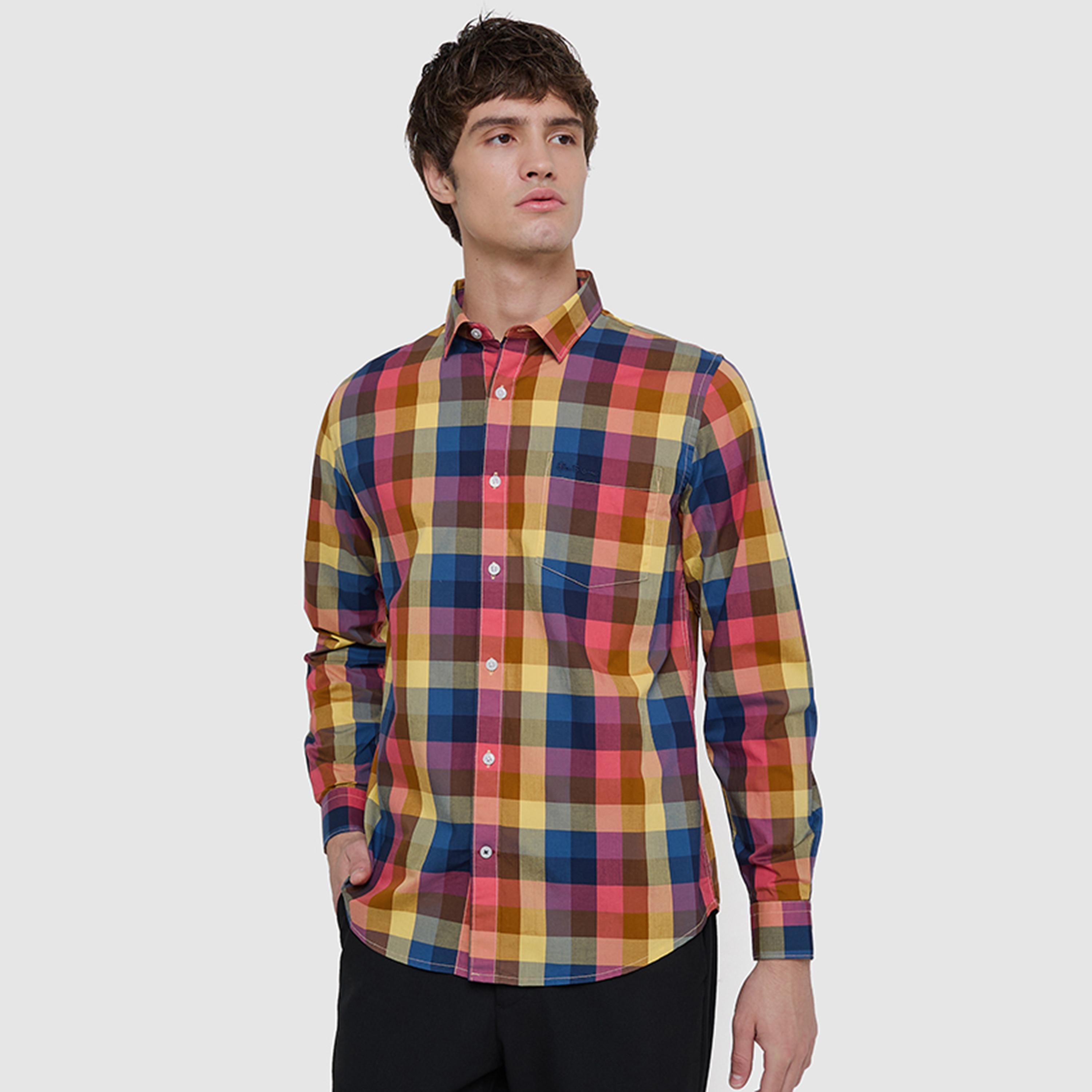BEN SHERMAN Regular Fit Checked Collared Long Sleeves Men's Shirt-men-clothing-shirts-image-1