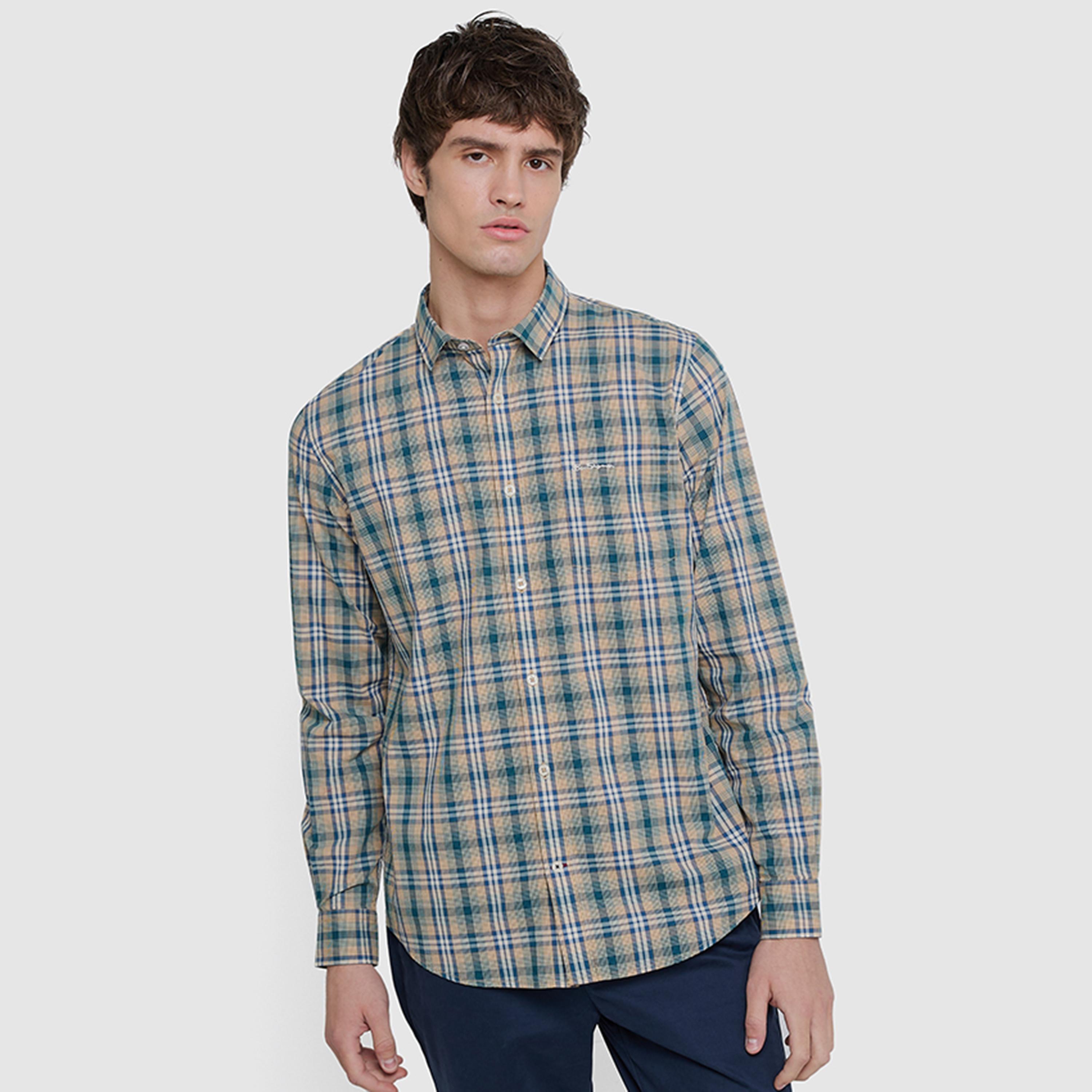 BEN SHERMAN Regular Fit Checked Collared Long Sleeves Men's Shirt-men-clothing-shirts-image-1