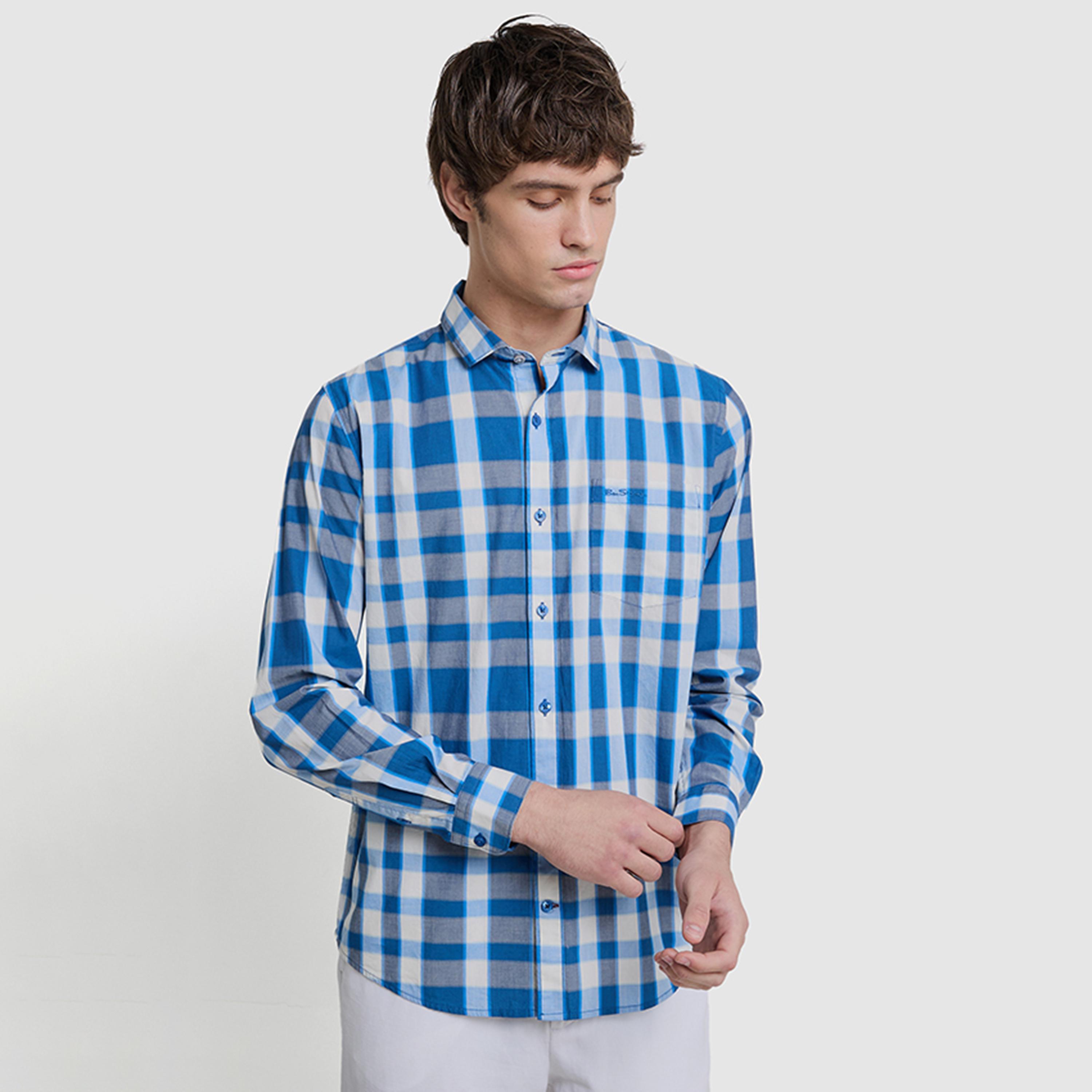 BEN SHERMAN Regular Fit Checked Collared Long Sleeves Men's Shirt-men-clothing-shirts-image-1