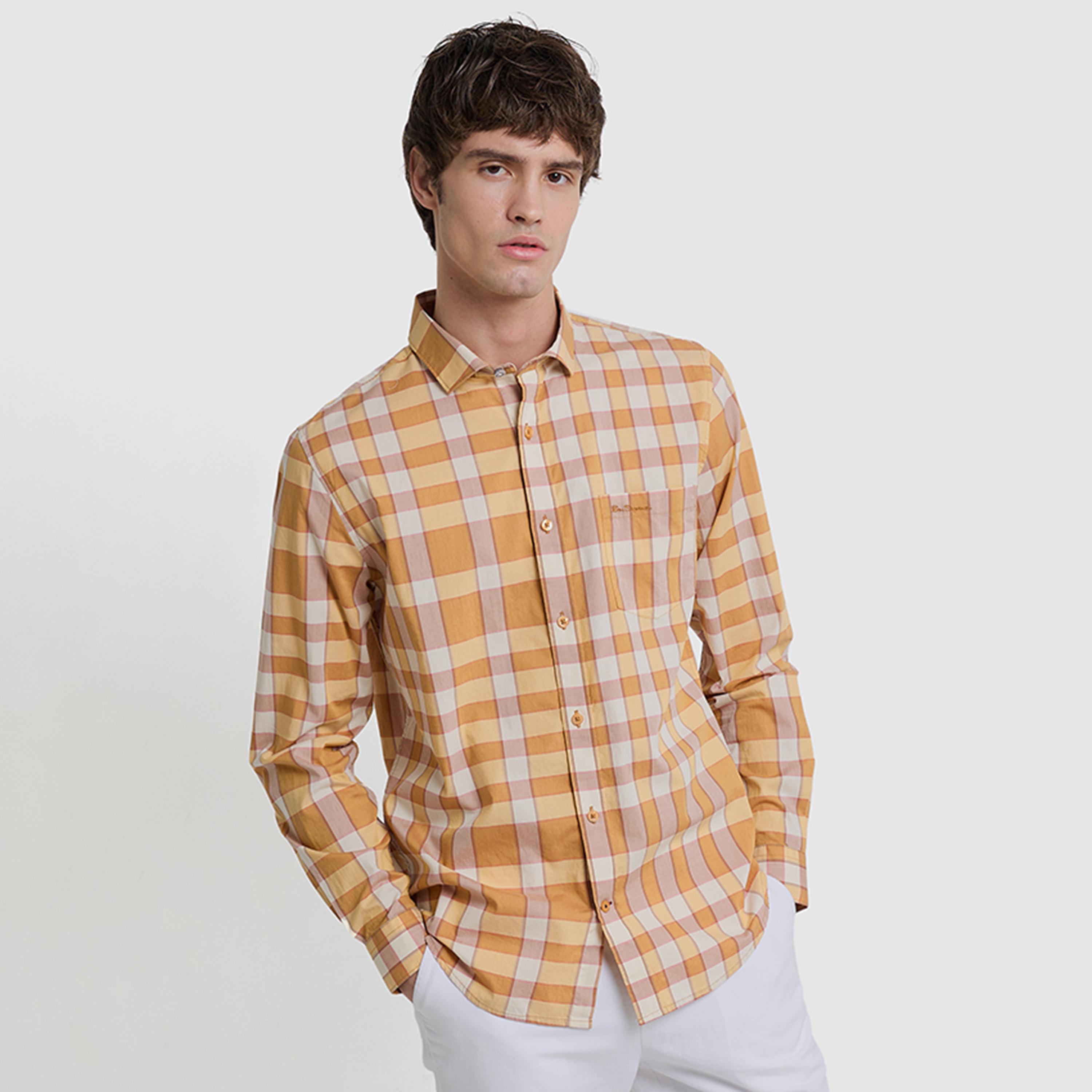 BEN SHERMAN Regular Fit Checked Collared Long Sleeves Men's Shirt-men-clothing-shirts-image-1