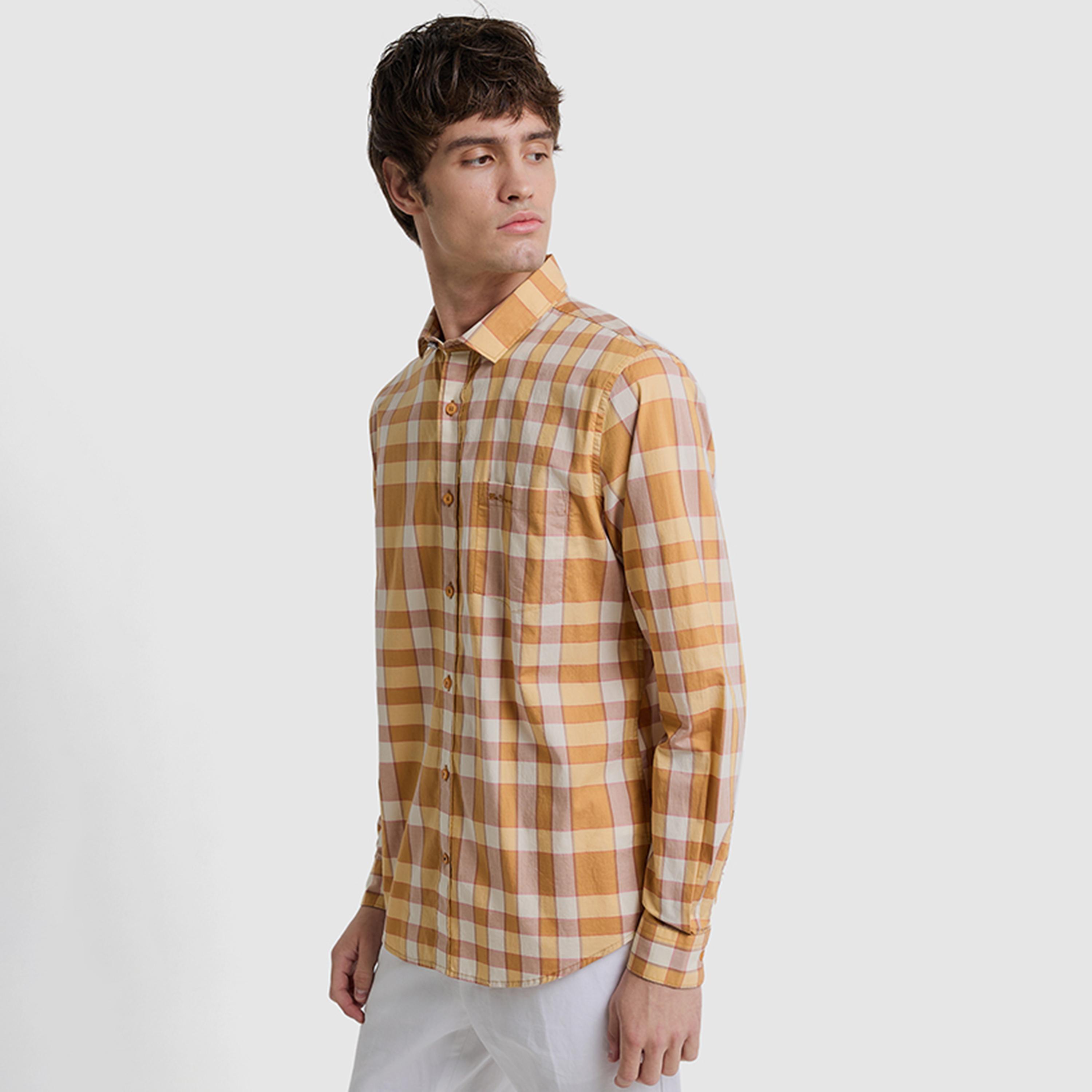 BEN SHERMAN Regular Fit Checked Collared Long Sleeves Men's Shirt-men-clothing-shirts-image-3