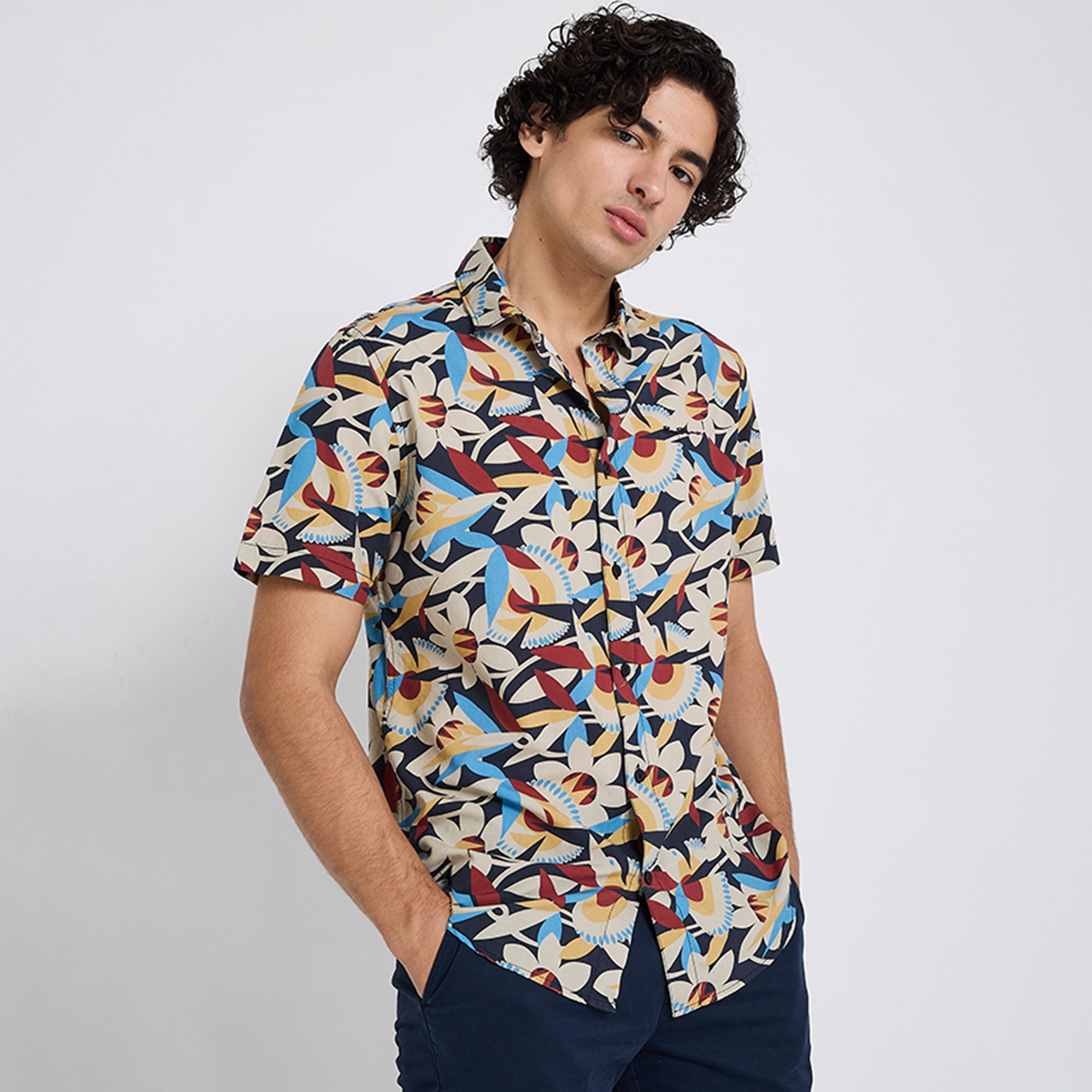 BEN SHERMAN Regular Fit All-Over Printed Collared Short Sleeves Men's Shirt-men-clothing-shirts-image-1