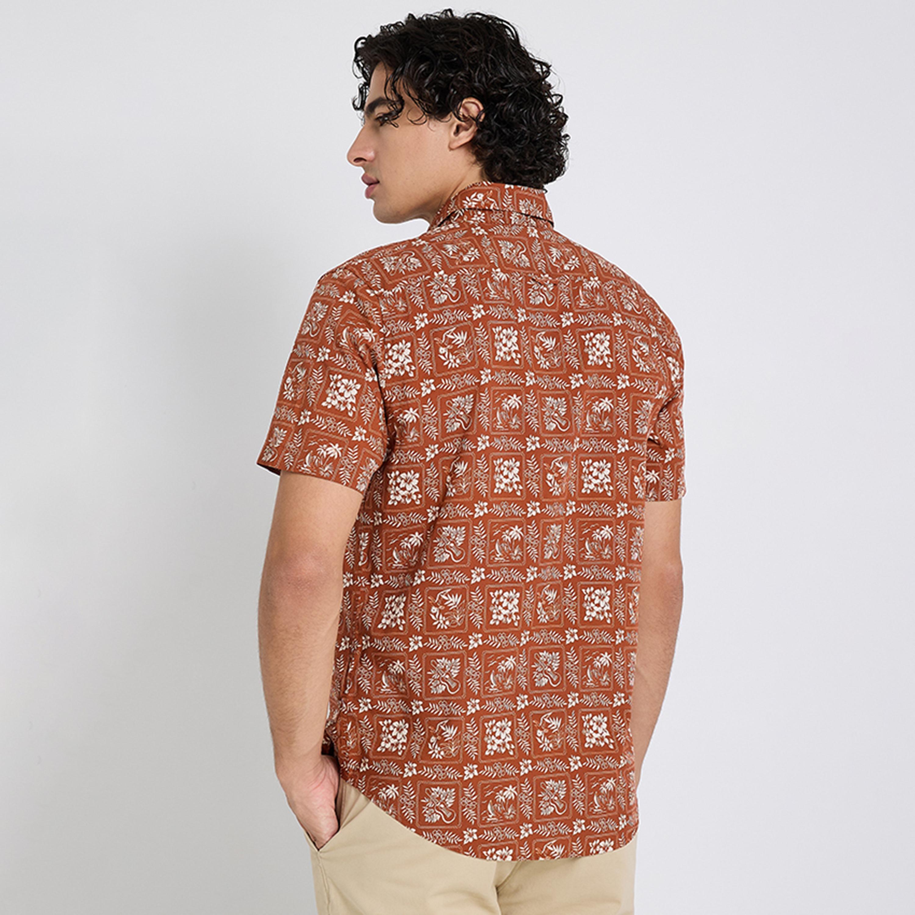 قميص رجالي بقصة عادية وطبعة هندسية وأكمام قصيرة من بن شيرمان-men-clothing-shirts-image-4