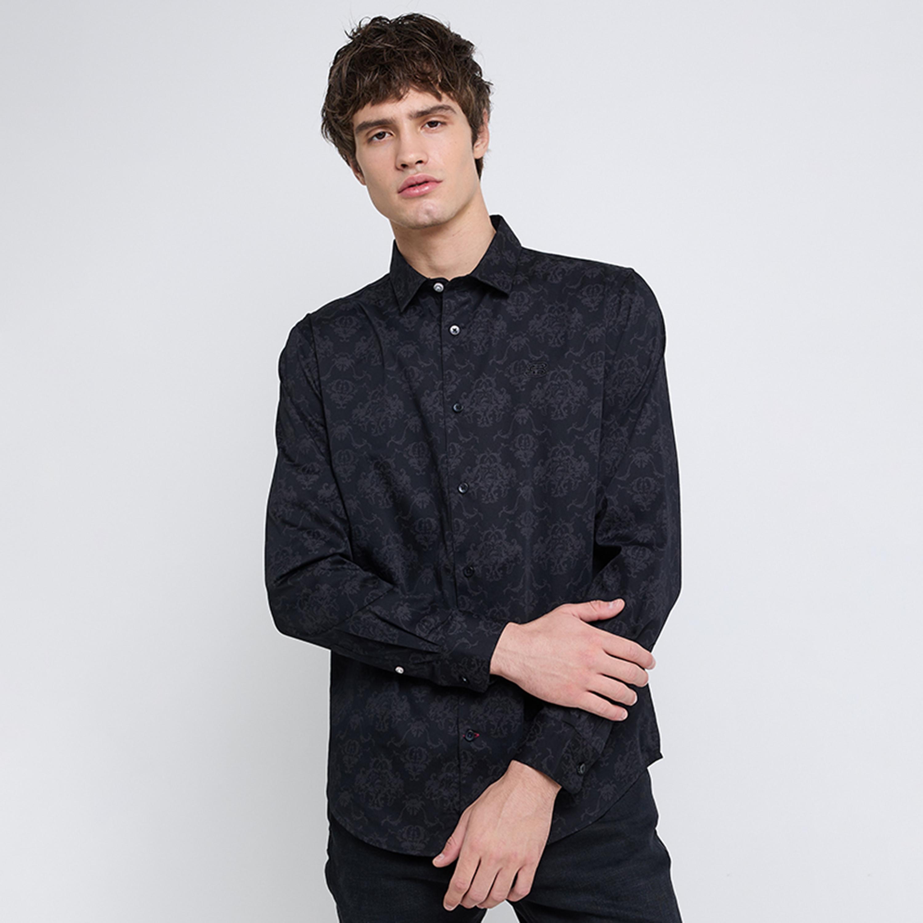 قميص رجالي بقصة عادية بياقة وأكمام طويلة بطبعة داماسك من بن شيرمان-men-clothing-shirts-image-1