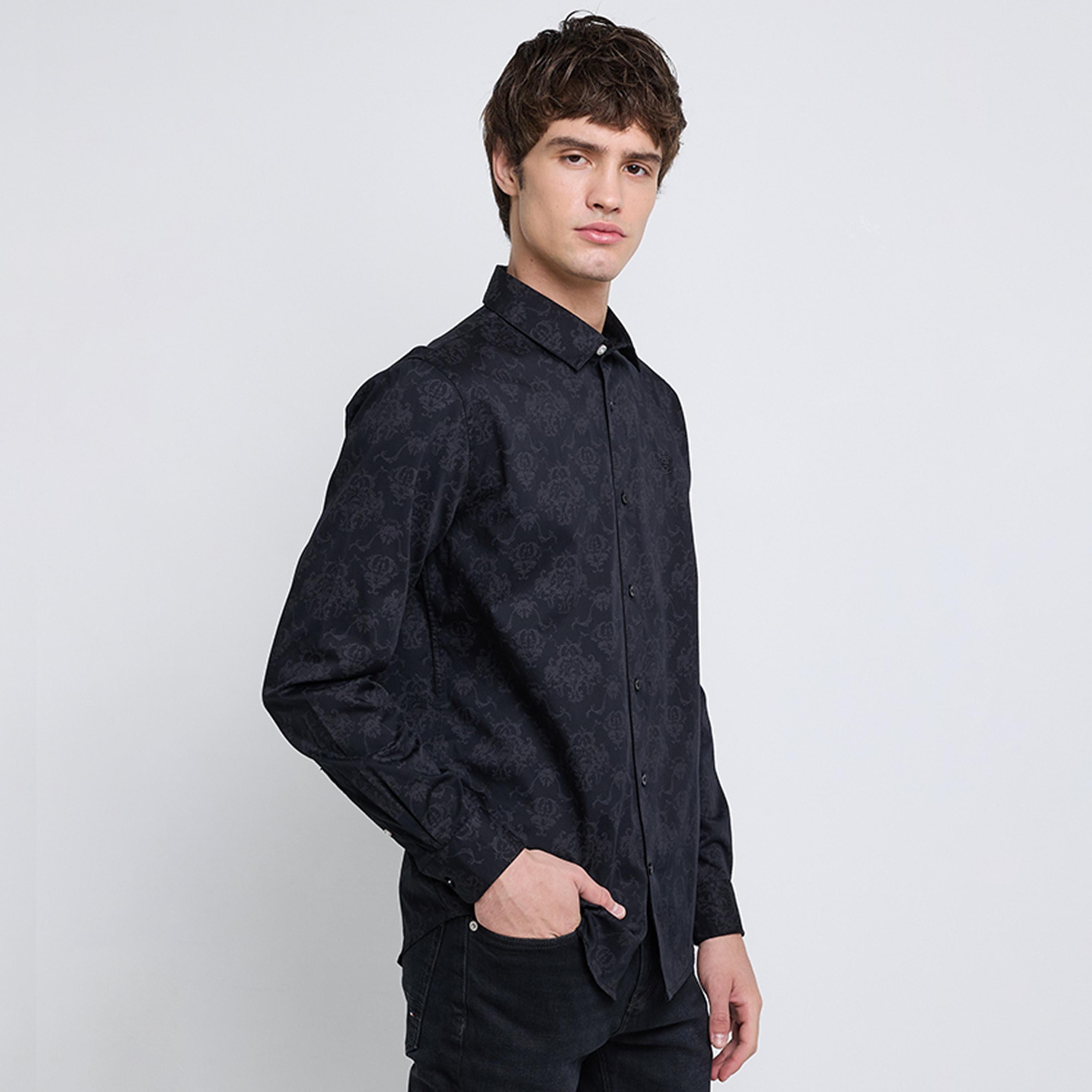 قميص رجالي بقصة عادية بياقة وأكمام طويلة بطبعة داماسك من بن شيرمان-men-clothing-shirts-image-2