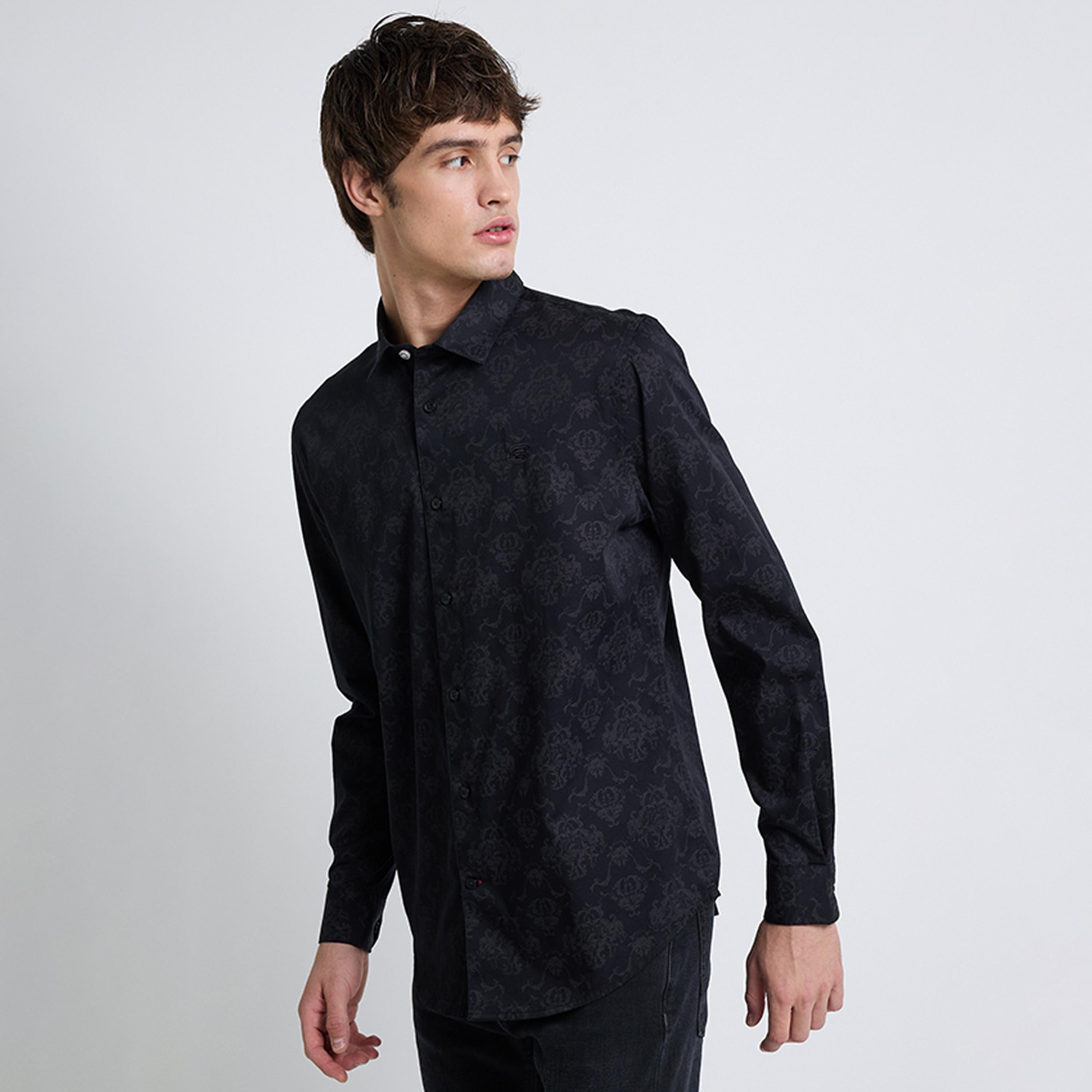 قميص رجالي بقصة عادية بياقة وأكمام طويلة بطبعة داماسك من بن شيرمان-men-clothing-shirts-image-3