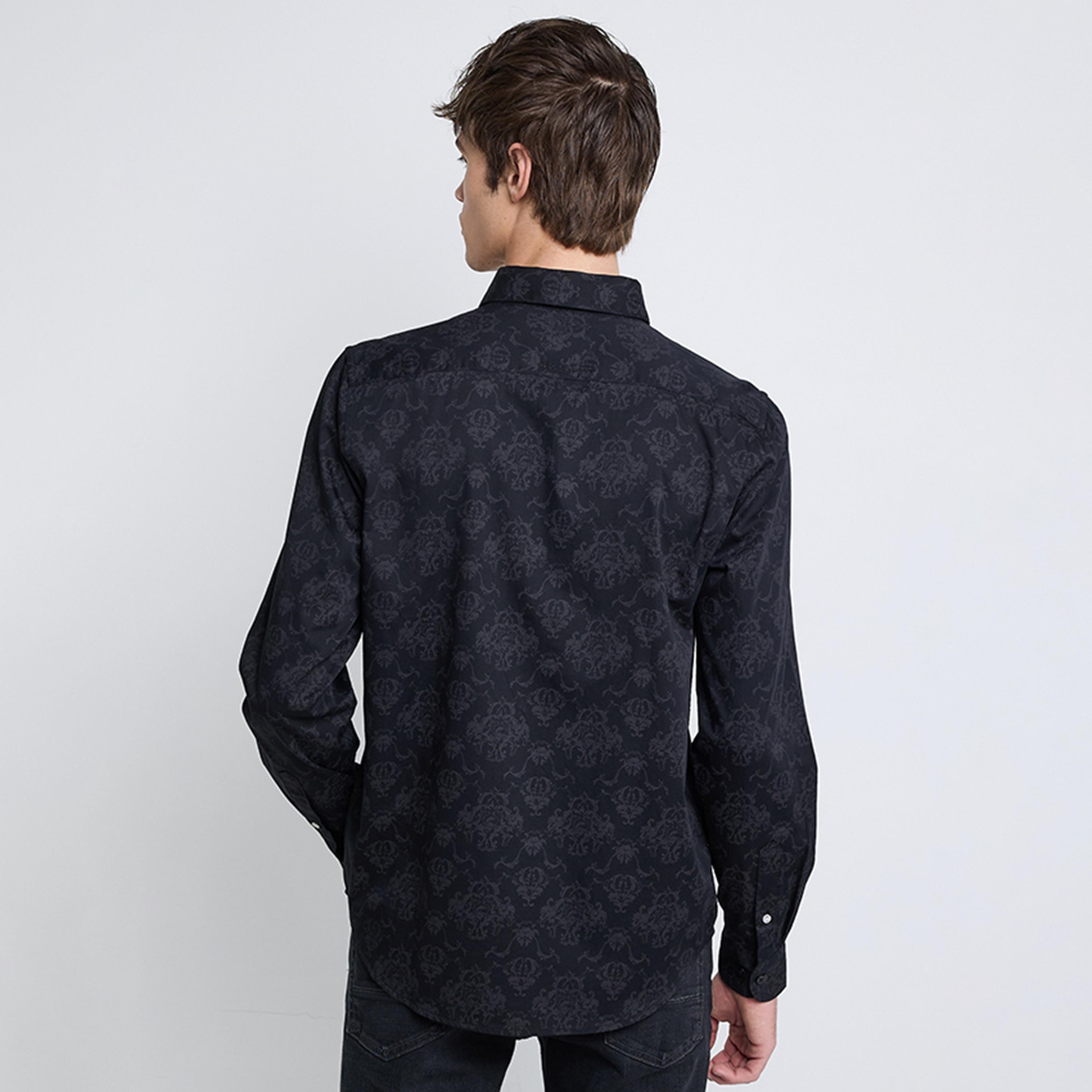 قميص رجالي بقصة عادية بياقة وأكمام طويلة بطبعة داماسك من بن شيرمان-men-clothing-shirts-image-4