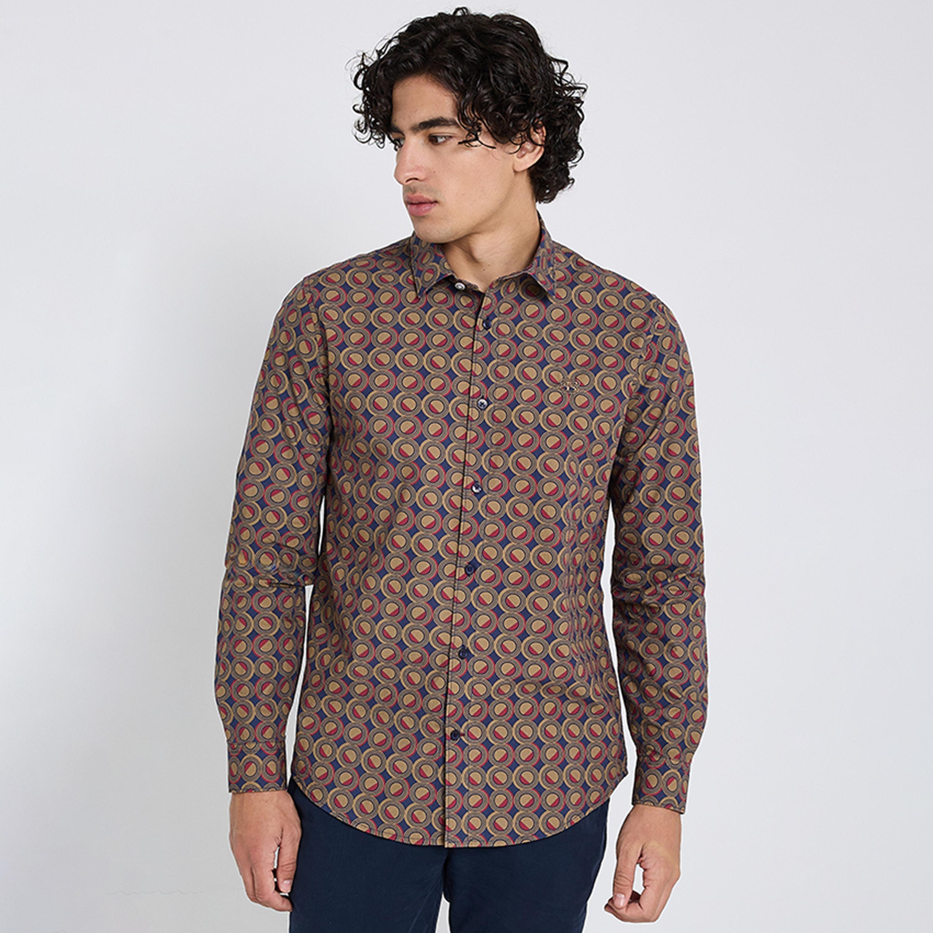 قميص رجالي بقصة عادية بياقة وأكمام طويلة بطبعة هندسية من بن شيرمان-men-clothing-shirts-image-1