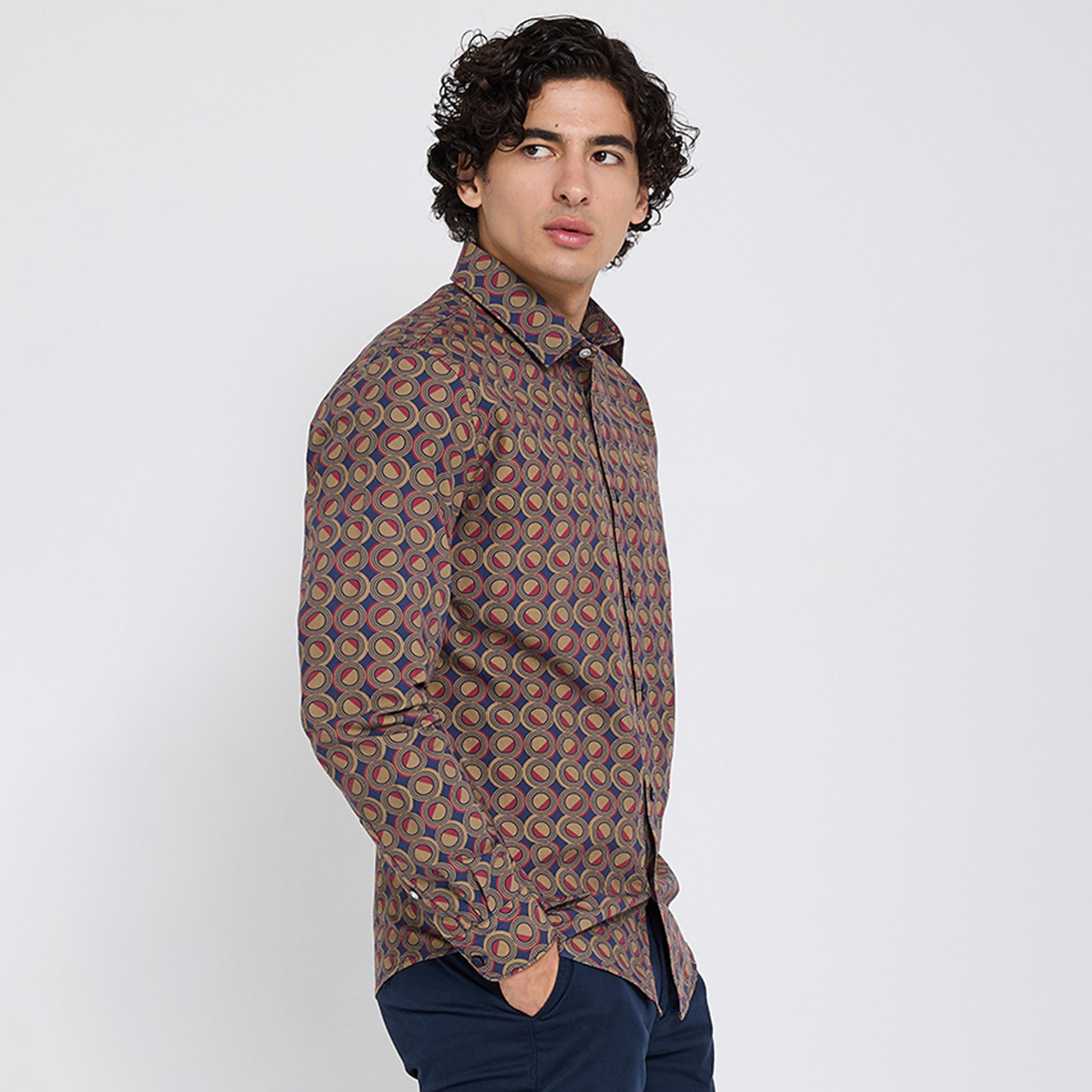 قميص رجالي بقصة عادية بياقة وأكمام طويلة بطبعة هندسية من بن شيرمان-men-clothing-shirts-image-2