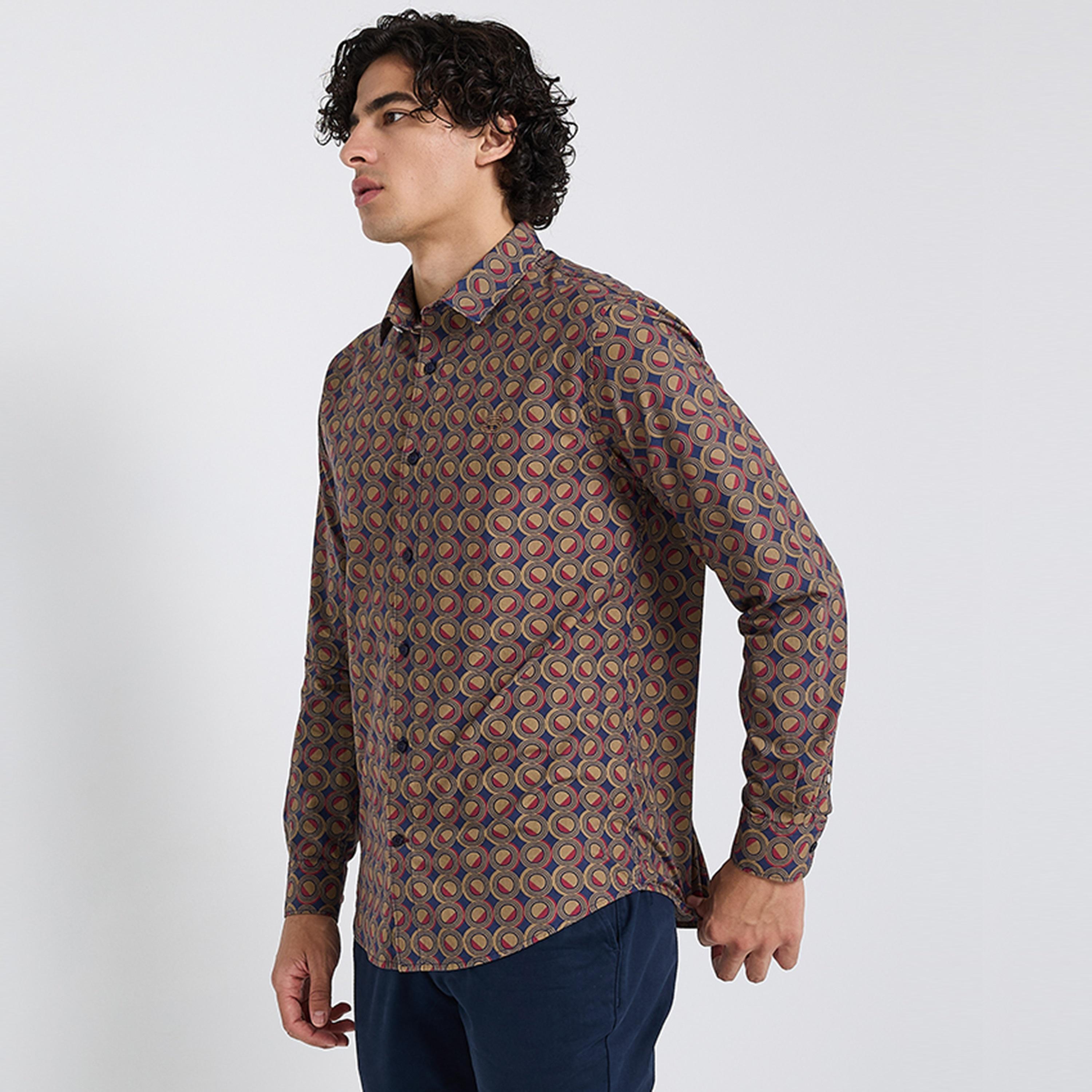 قميص رجالي بقصة عادية بياقة وأكمام طويلة بطبعة هندسية من بن شيرمان-men-clothing-shirts-image-3