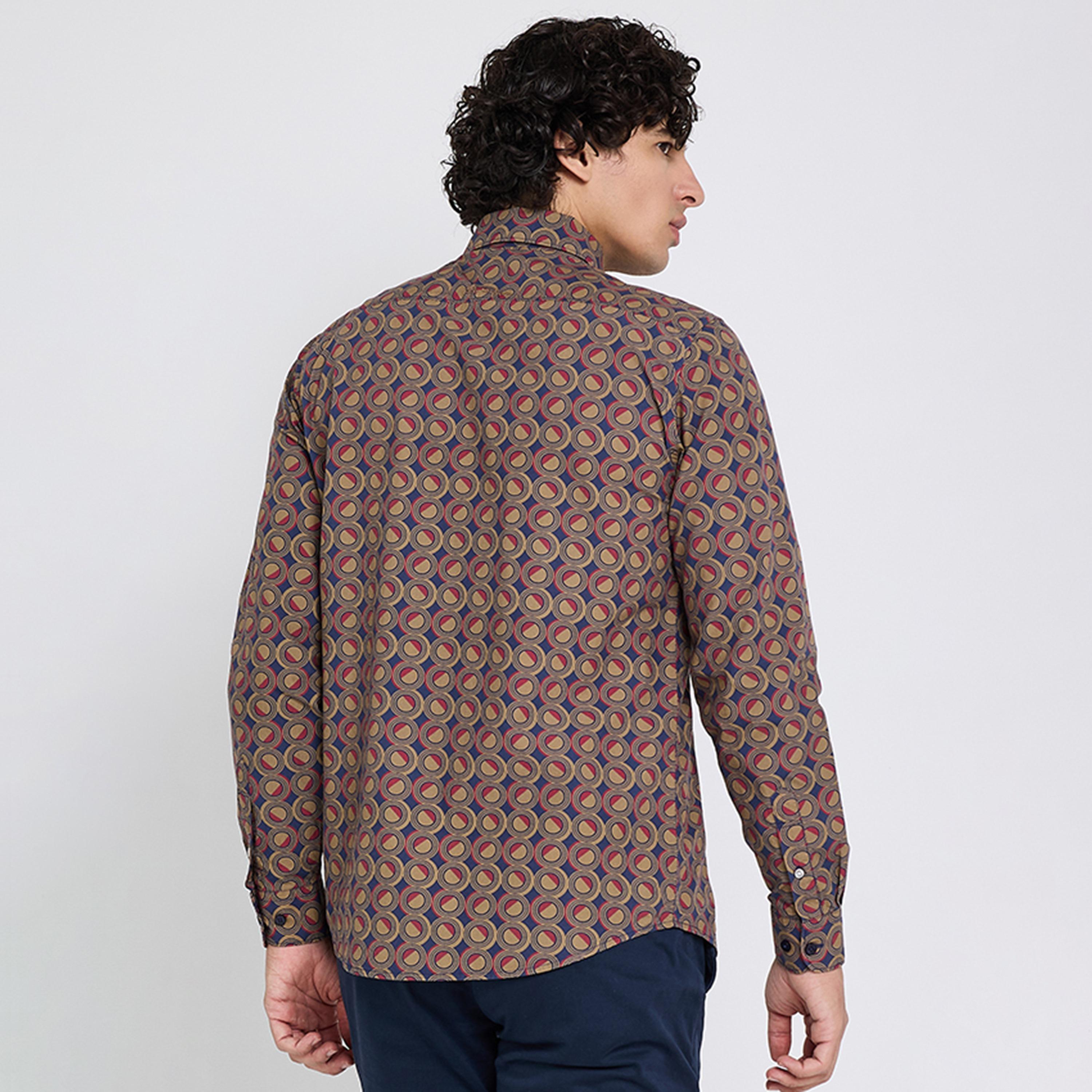 قميص رجالي بقصة عادية بياقة وأكمام طويلة بطبعة هندسية من بن شيرمان-men-clothing-shirts-image-4