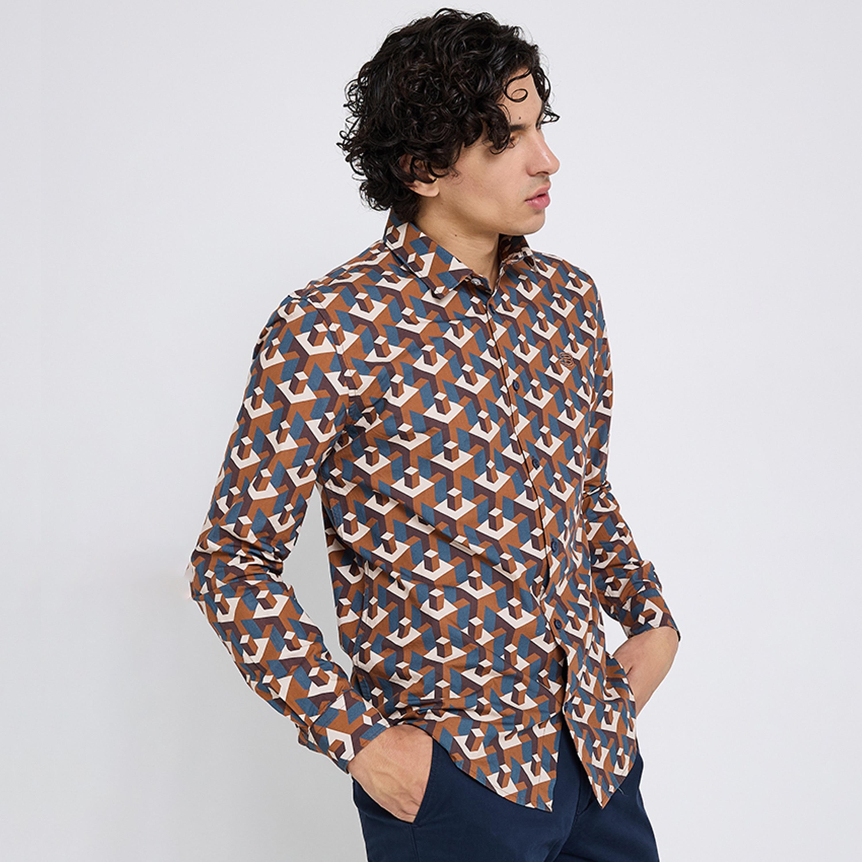 BEN SHERMAN Regular Fit Geometric Print Collared Long Sleeves Men's Shirt-men-clothing-shirts-image-2
