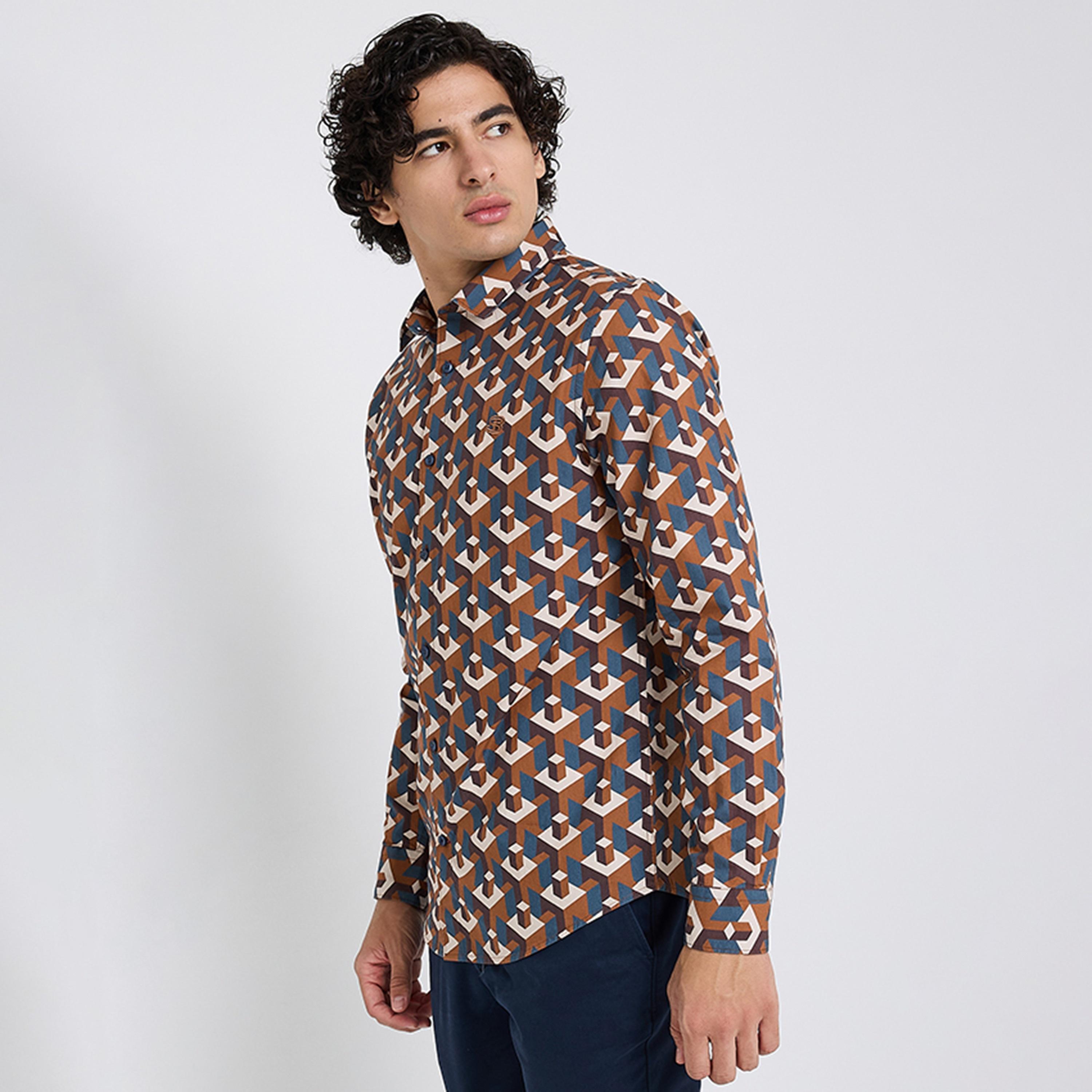 BEN SHERMAN Regular Fit Geometric Print Collared Long Sleeves Men's Shirt-men-clothing-shirts-image-3