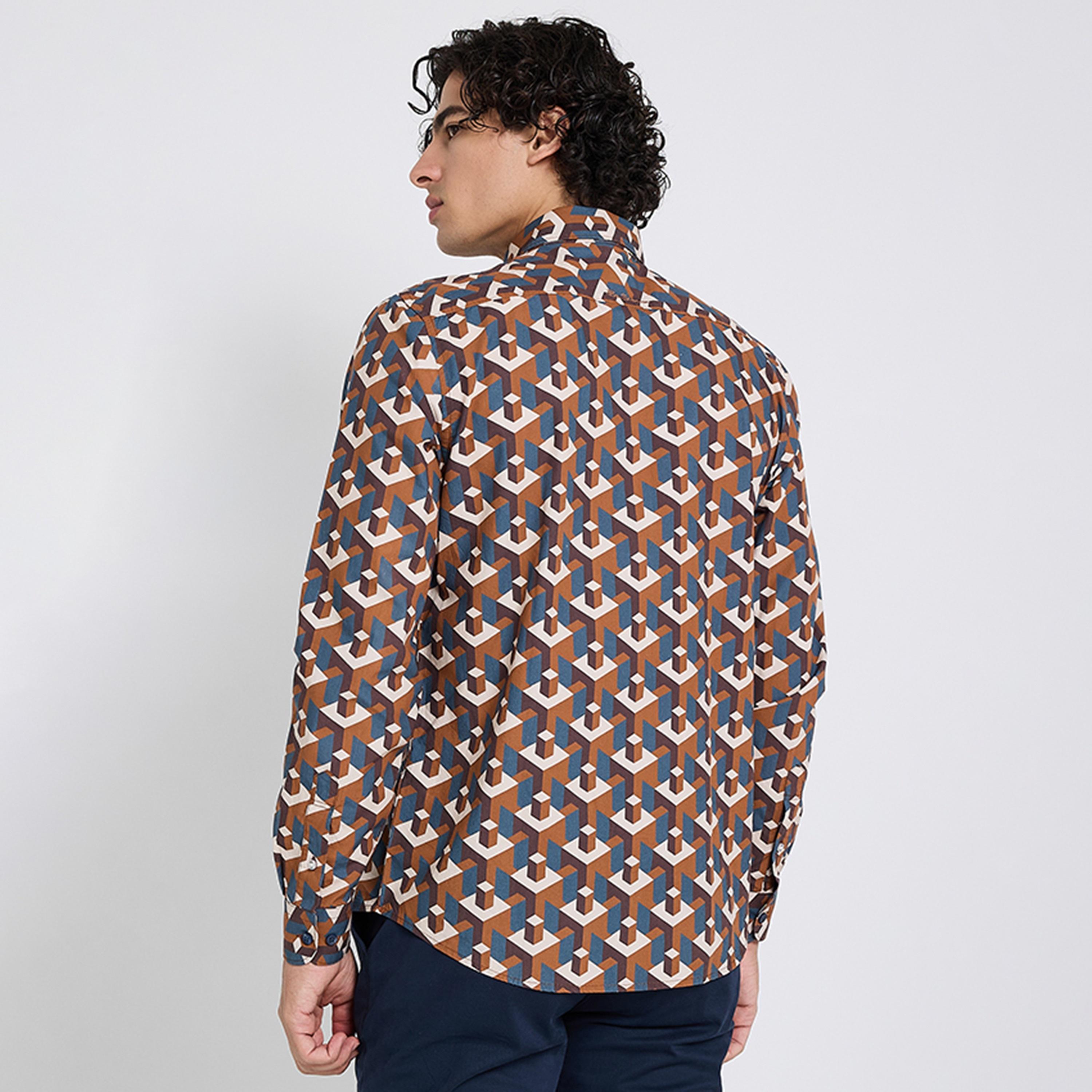 BEN SHERMAN Regular Fit Geometric Print Collared Long Sleeves Men's Shirt-men-clothing-shirts-image-4
