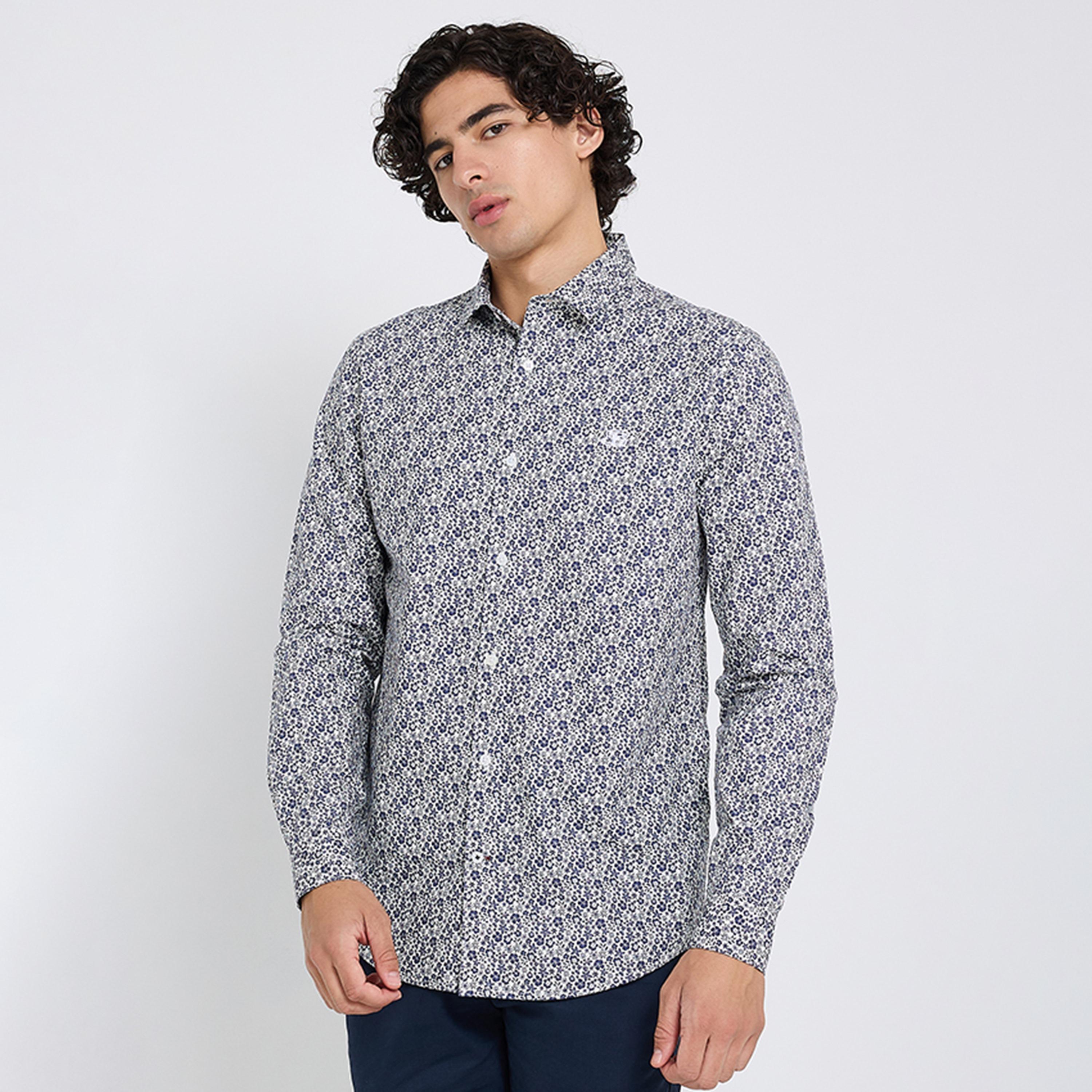 قميص رجالي بقصة عادية بياقة وأكمام طويلة بطبعة زهور من بن شيرمان-men-clothing-shirts-image-1