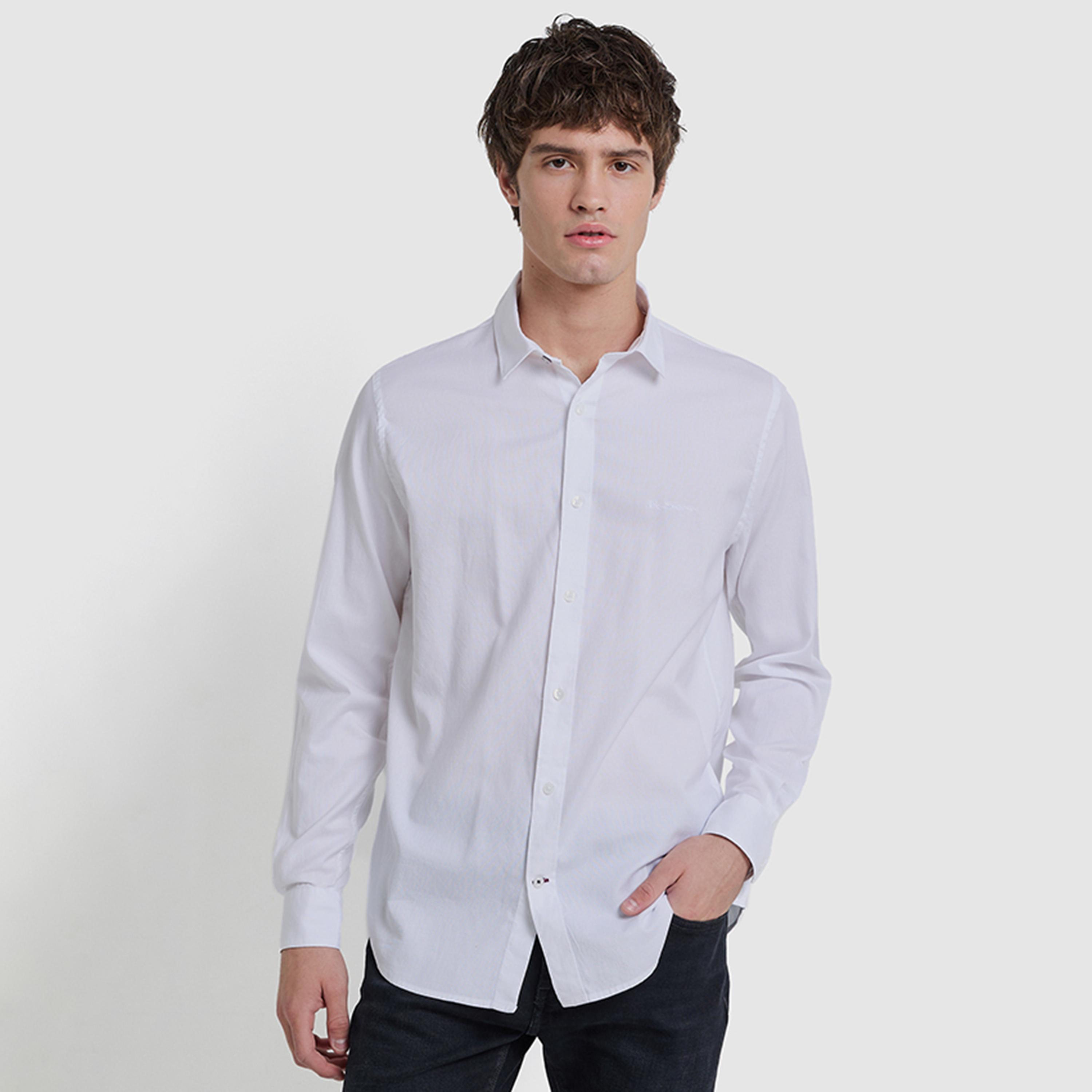 BEN SHERMAN Regular Fit Plain Collared Long Sleeves Men's Shirt-men-clothing-shirts-image-1