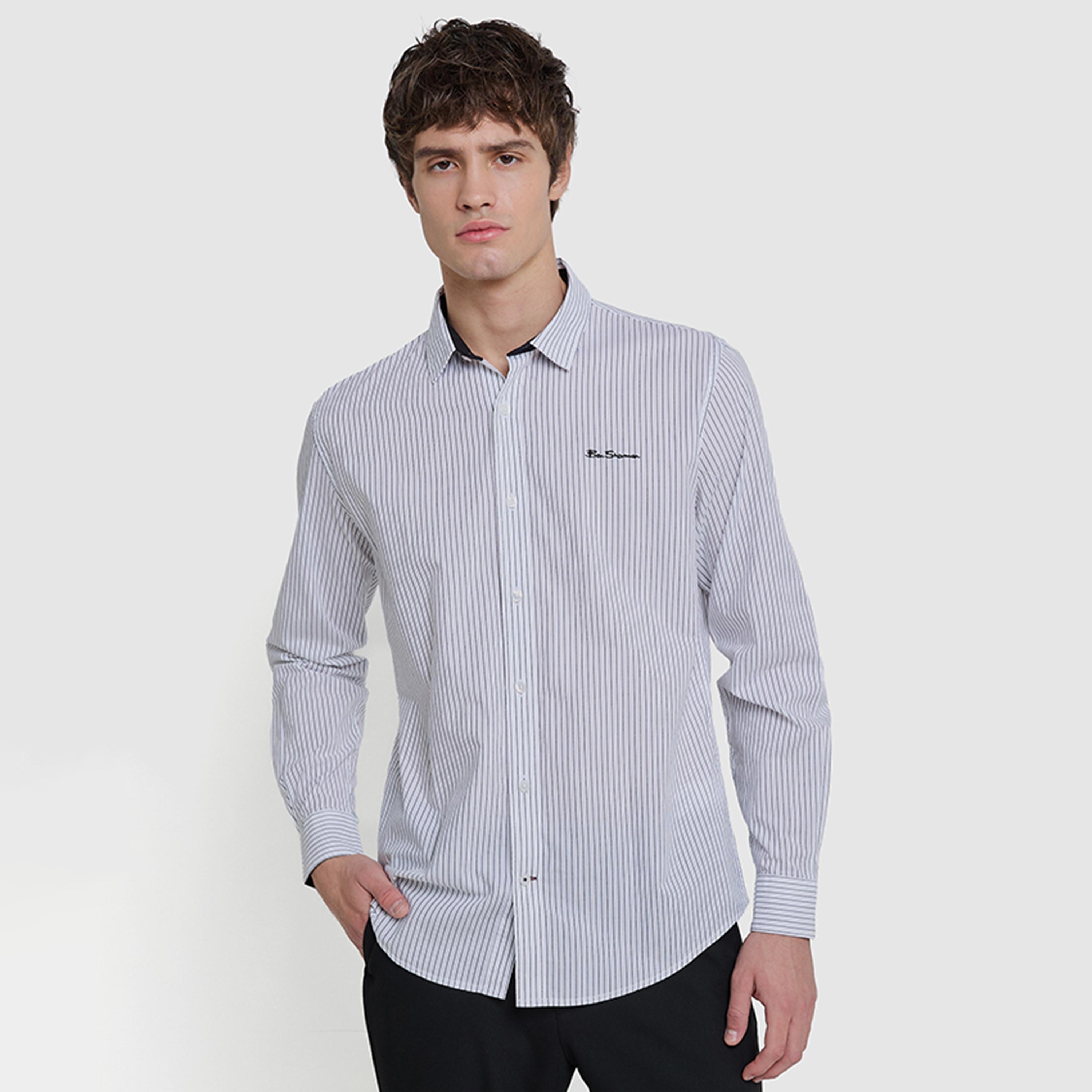 BEN SHERMAN Regular Fit Striped Collared Long Sleeves Men's Shirt-men-clothing-shirts-image-1